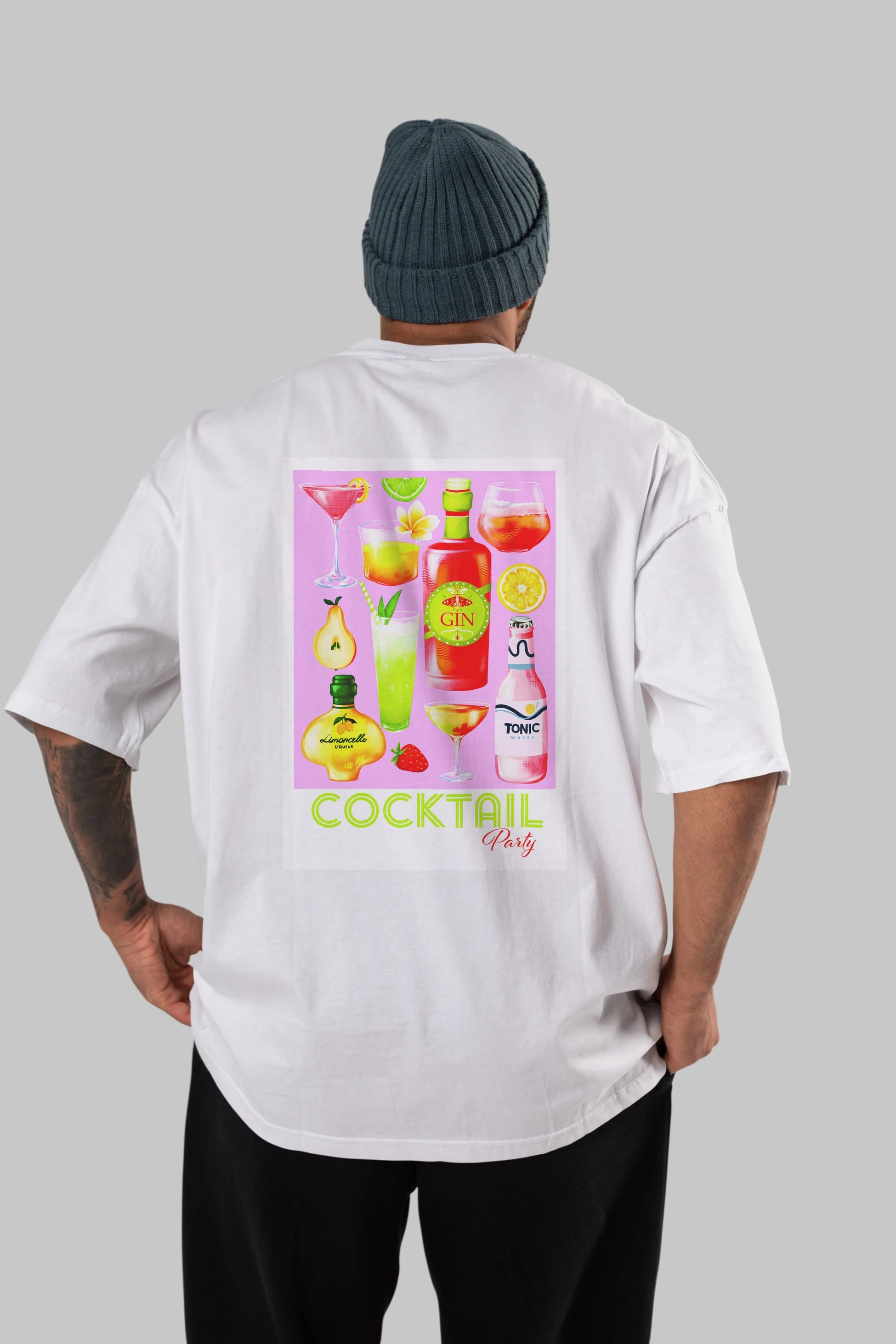 Cocktail Party Arka Baskılı Oversize t-shirt Erkek Kadın Unisex %100 Pamuk Bisiklet Yaka tişort