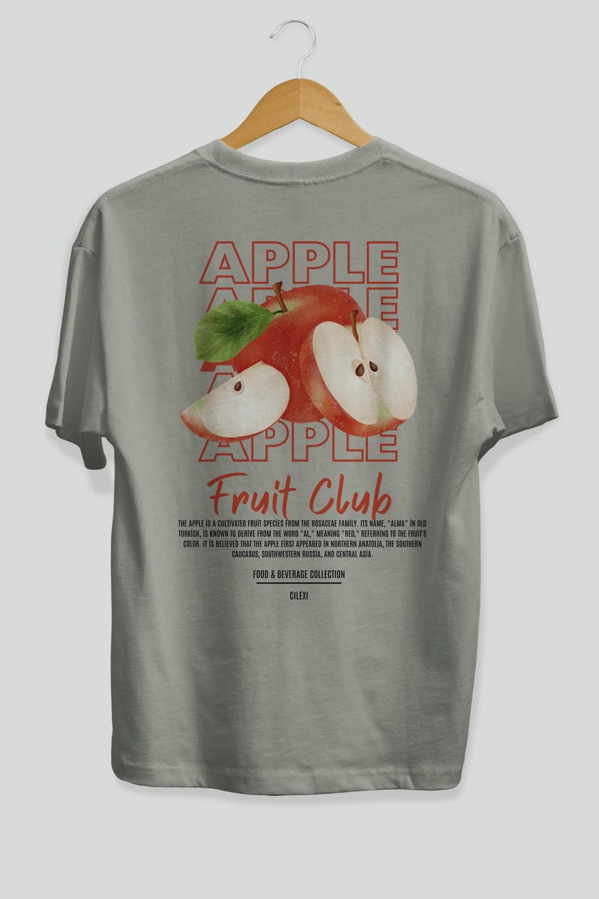Apple Arka Baskılı Oversize t-shirt Erkek Kadın Pamuk Bisiklet Yaka tişort