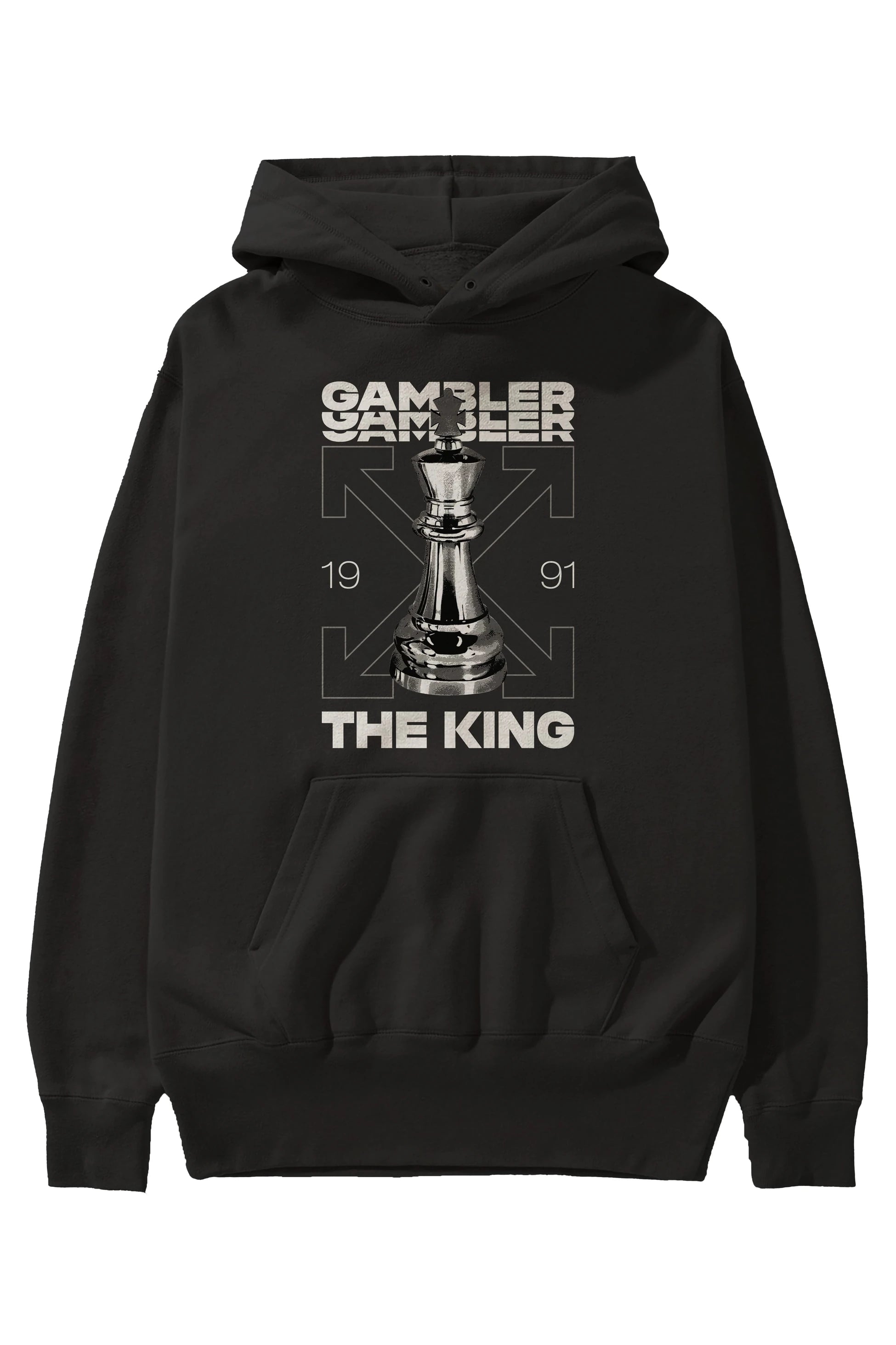 Gambler The King Ön Baskılı Hoodie Oversize Kapüşonlu Sweatshirt Erkek Kadın Unisex