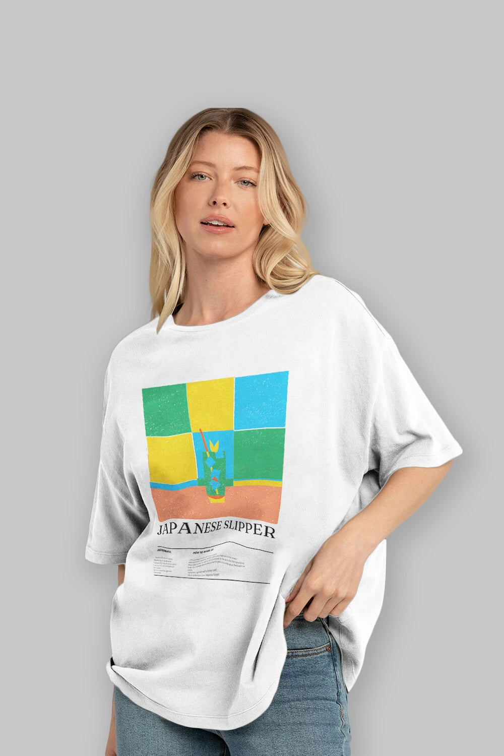 Japanese Slipper Kokteyl Ön Baskılı Oversize t-shirt Erkek Kadın %100 Pamuk Bisiklet Yaka tişort