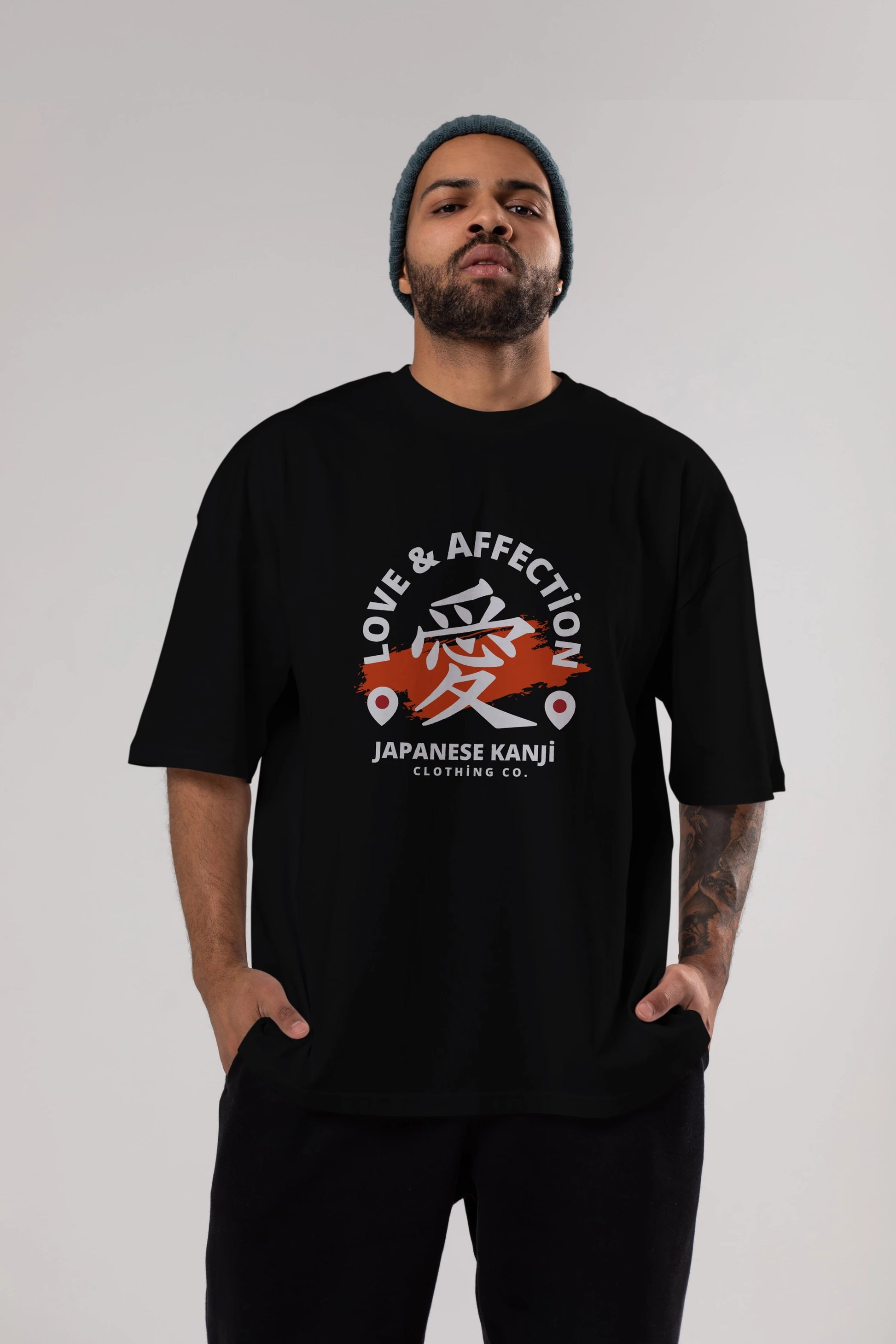 Love Affection Japanese Yazılı Ön Baskılı Oversize t-shirt Erkek Kadın Unisex