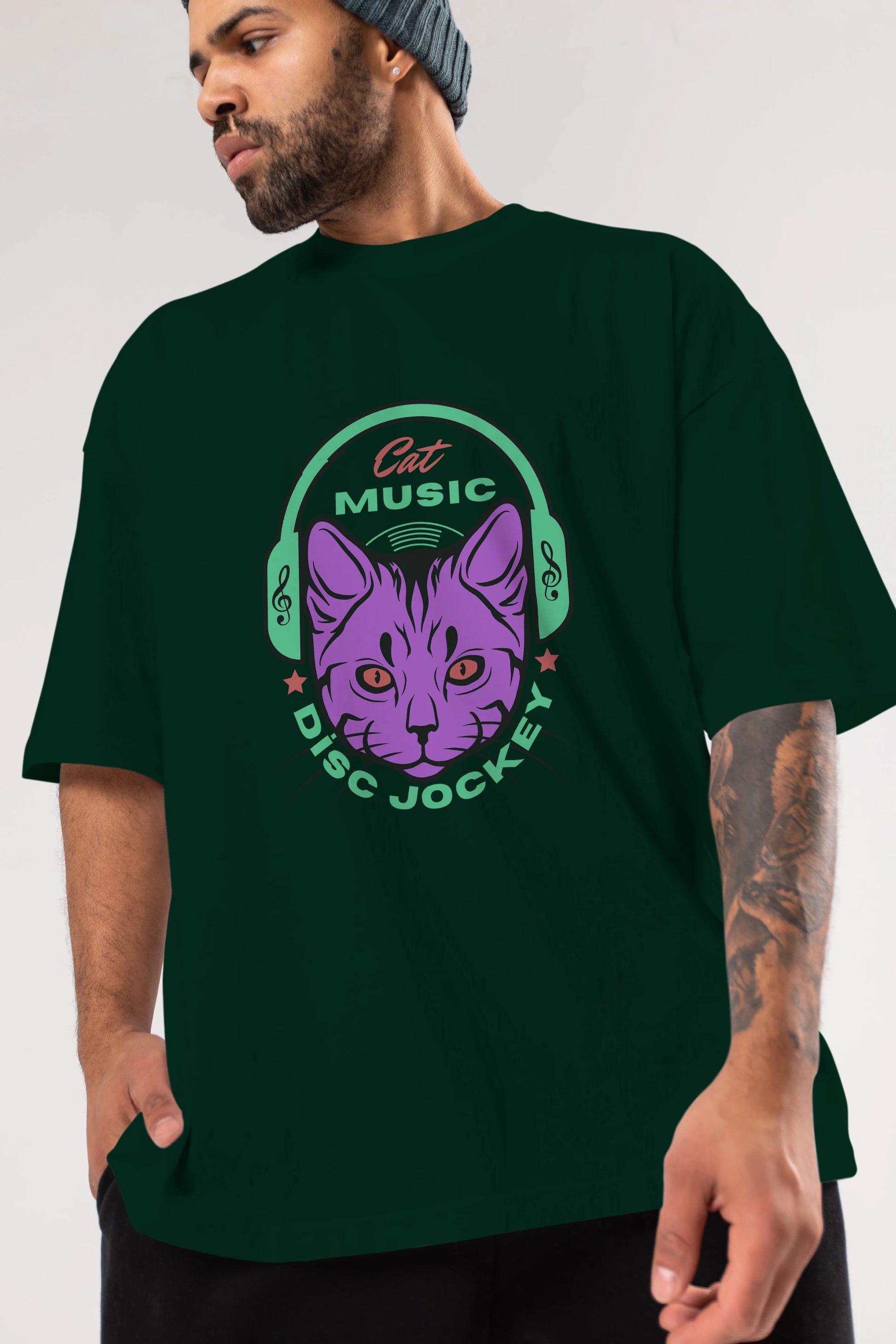 Cat Music Ön Baskılı Oversize t-shirt Erkek Kadın Unisex