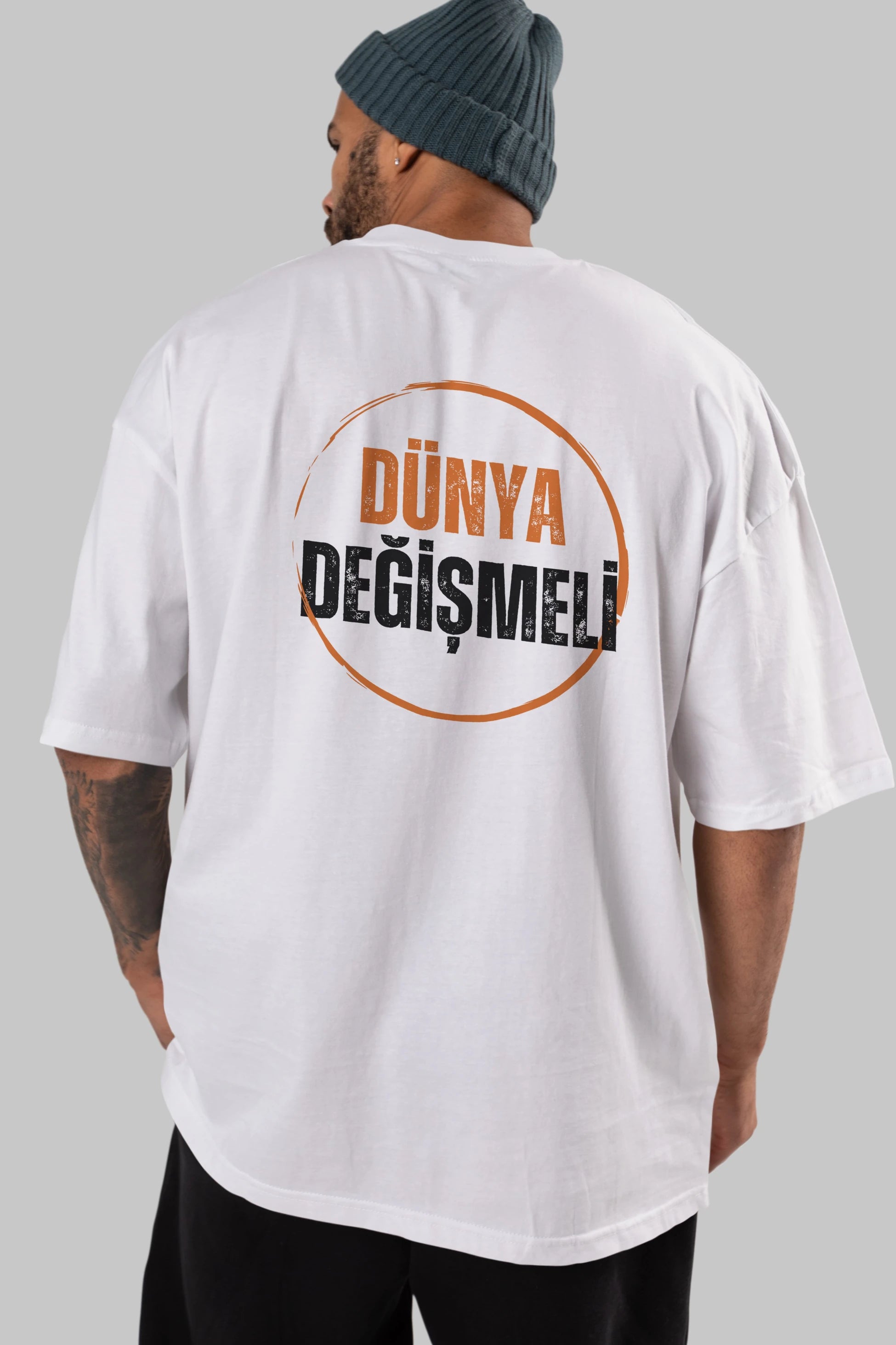 Dünya Değişmeli Yazılı Arka Baskılı Oversize t-shirt Erkek Kadın Unisex