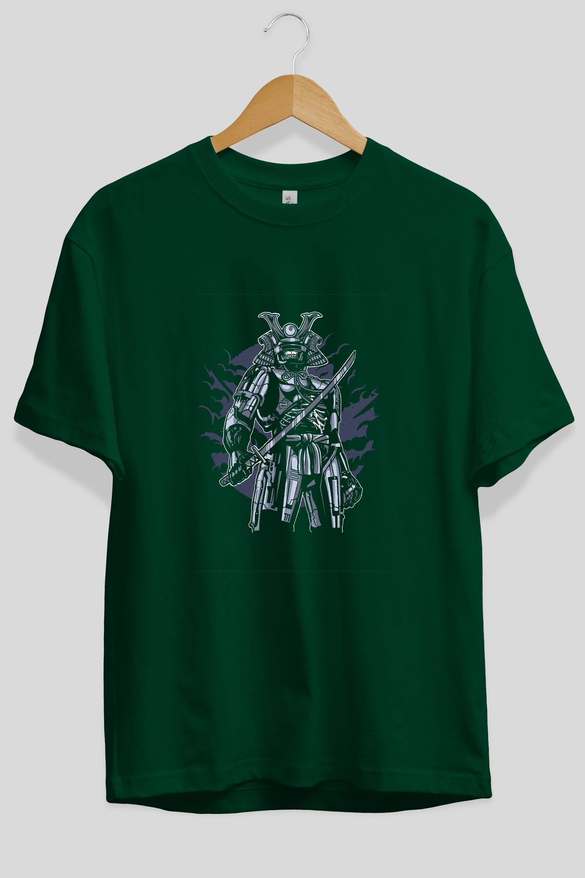 Samurai Robot Skull Ön Baskılı Oversize t-shirt Erkek Kadın Unisex %100 Pamuk tişort