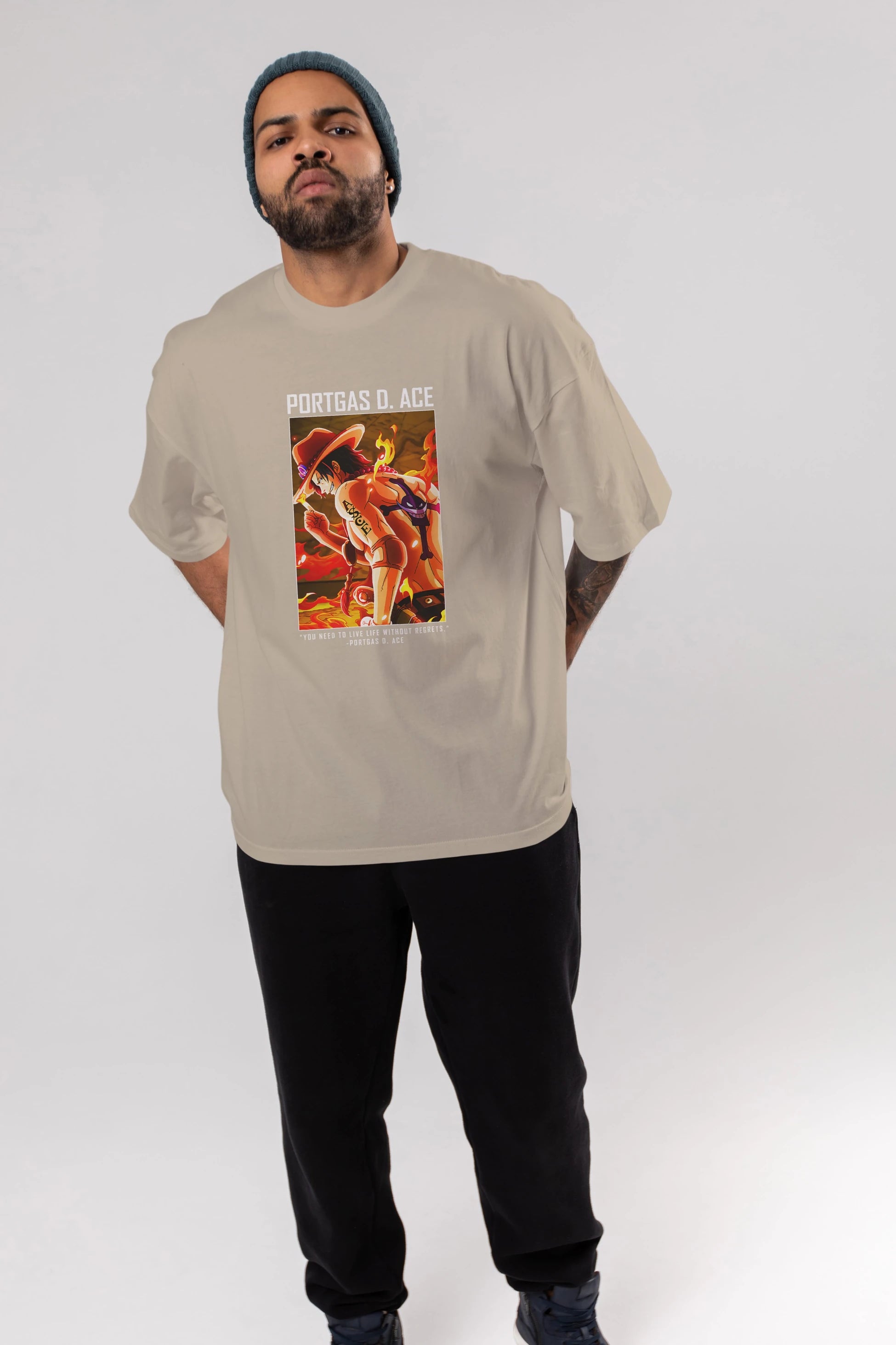 Portgas D. Ace Anime Ön Baskılı Oversize t-shirt Erkek Kadın Unisex