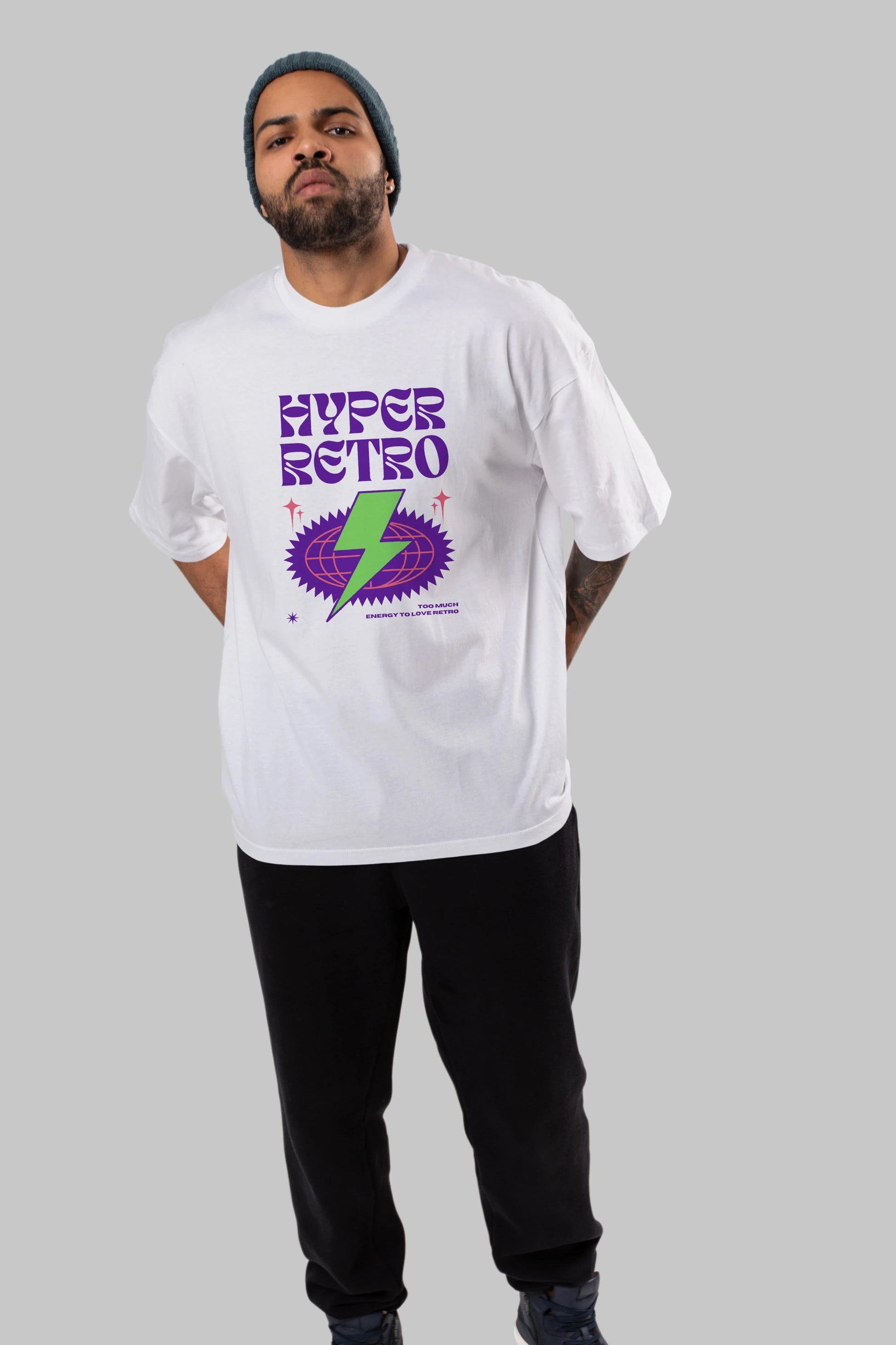 Hyper Retro Yazılı Ön Baskılı Oversize t-shirt Erkek Kadın Unisex
