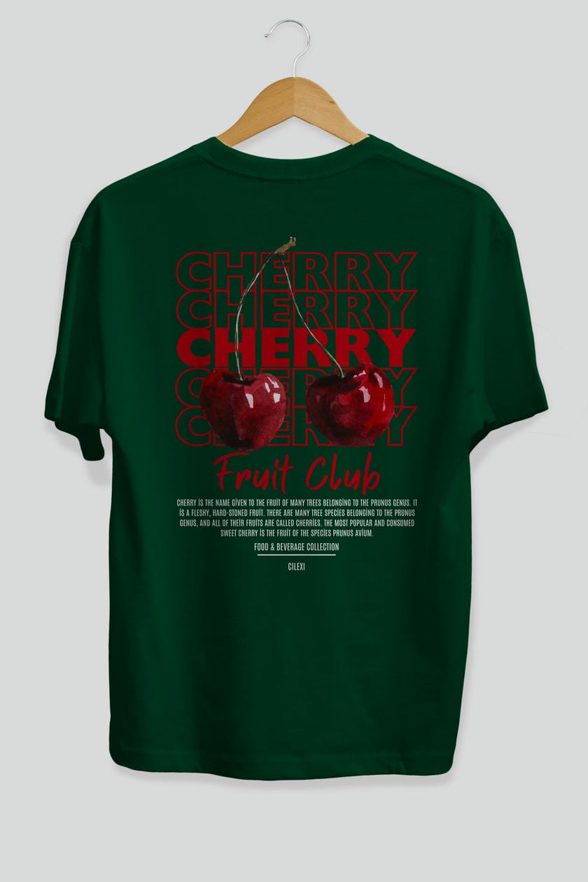 Cherry Arka Baskılı Oversize t-shirt Erkek Kadın Pamuk Bisiklet Yaka tişort