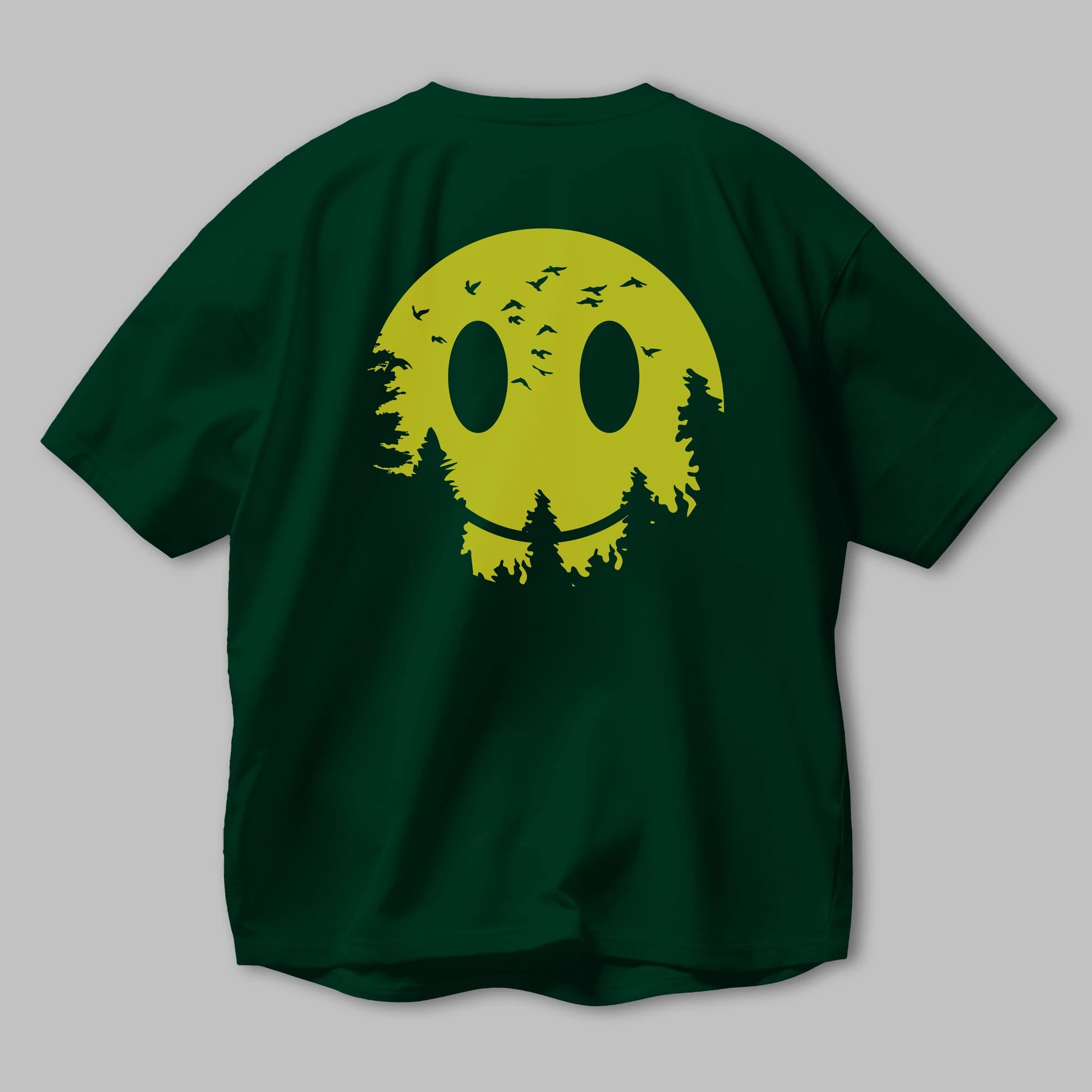 Smiley Moon Arka Baskılı Oversize t-shirt %100 pamuk Erkek Kadın Unisex