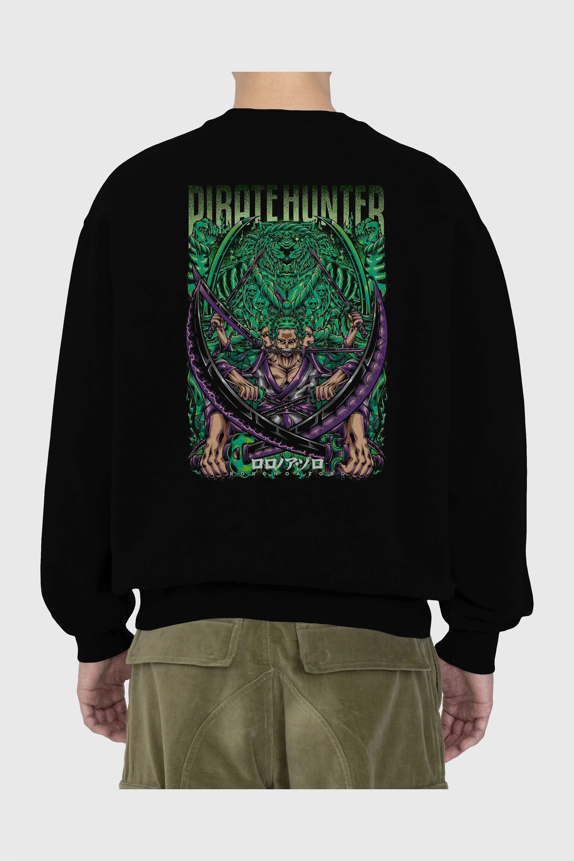 RORONOA ZORO 3 Anime Arka Baskılı Oversize Sweatshirt Erkek Kadın Unisex