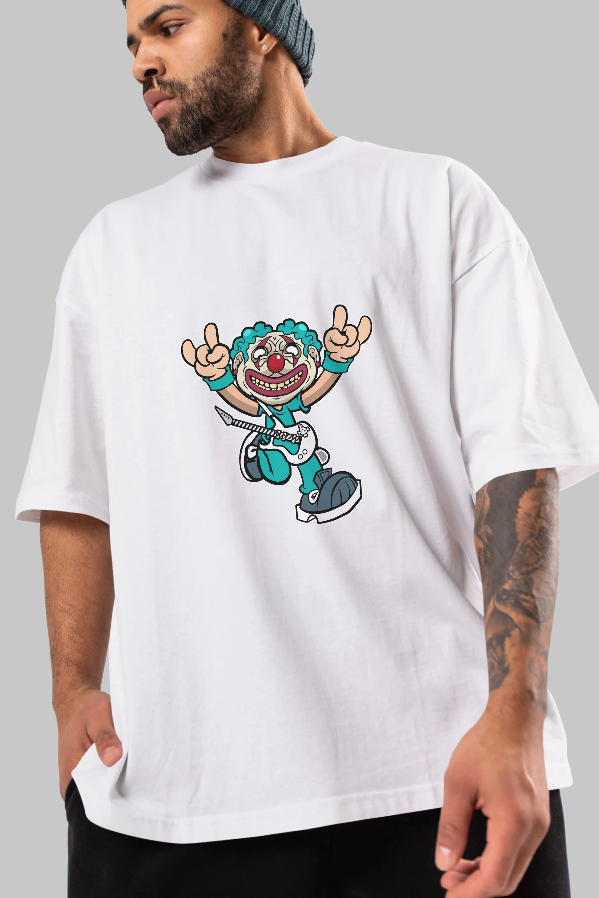 Clown Punk Ön Baskılı Oversize t-shirt Erkek Kadın Unisex %100 Pamuk tişort