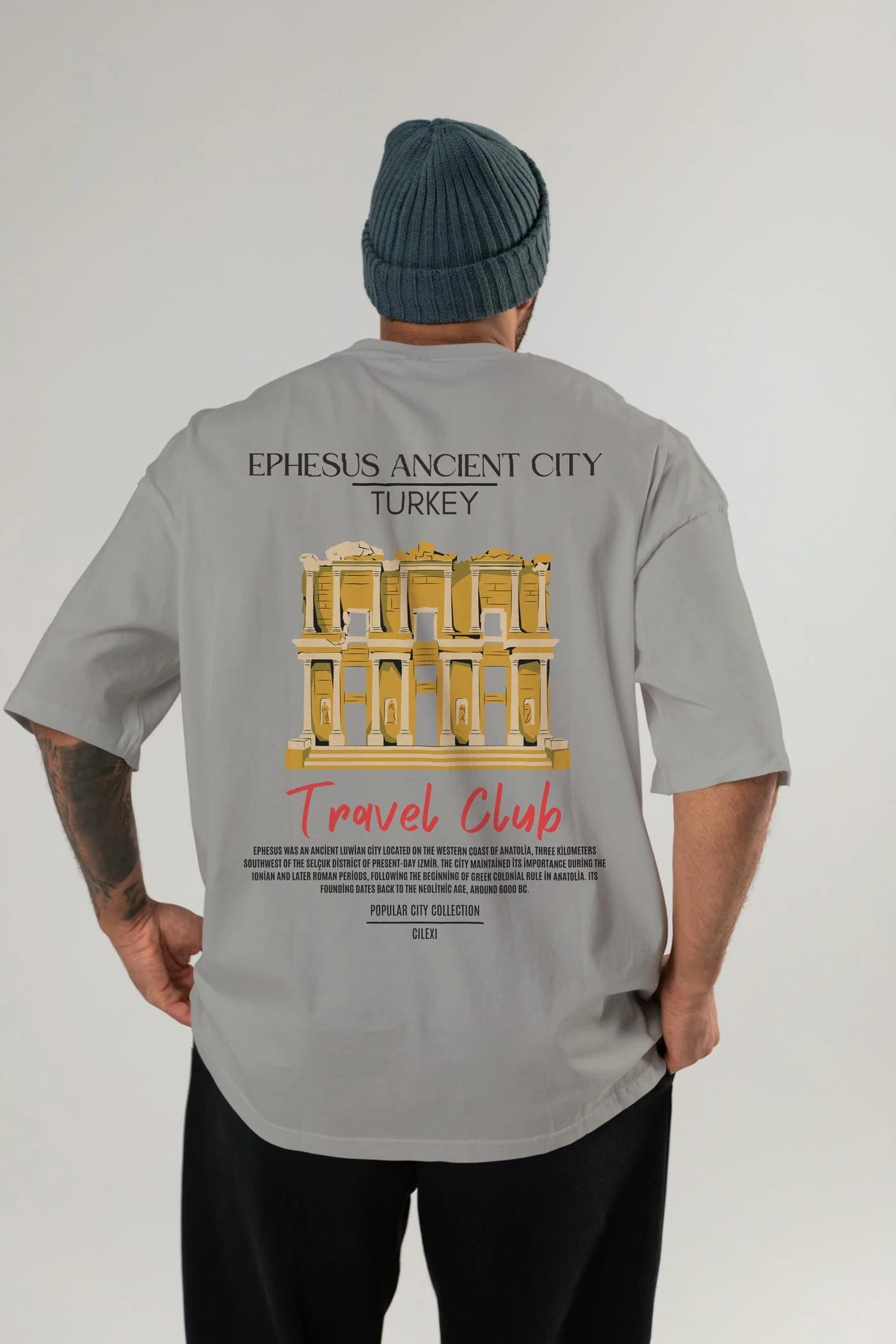 Ephesus Ancient City Turkey Arka Baskılı Oversize t-shirt Erkek Kadın Pamuk Bisiklet Yaka tişort
