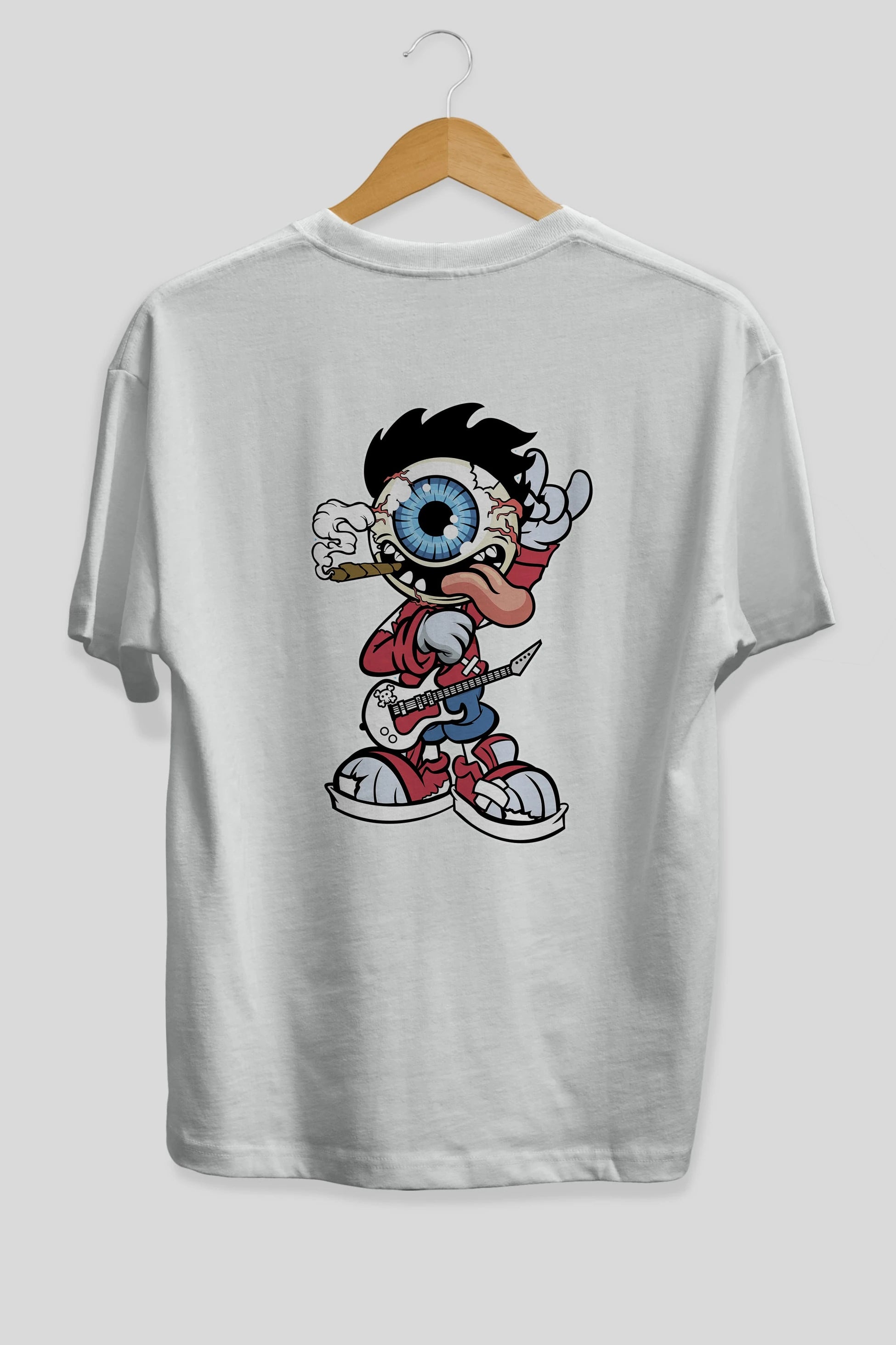 Eyeball Rockstar Arka Baskılı Oversize t-shirt Erkek Kadın Unisex %100 Pamuk tişort