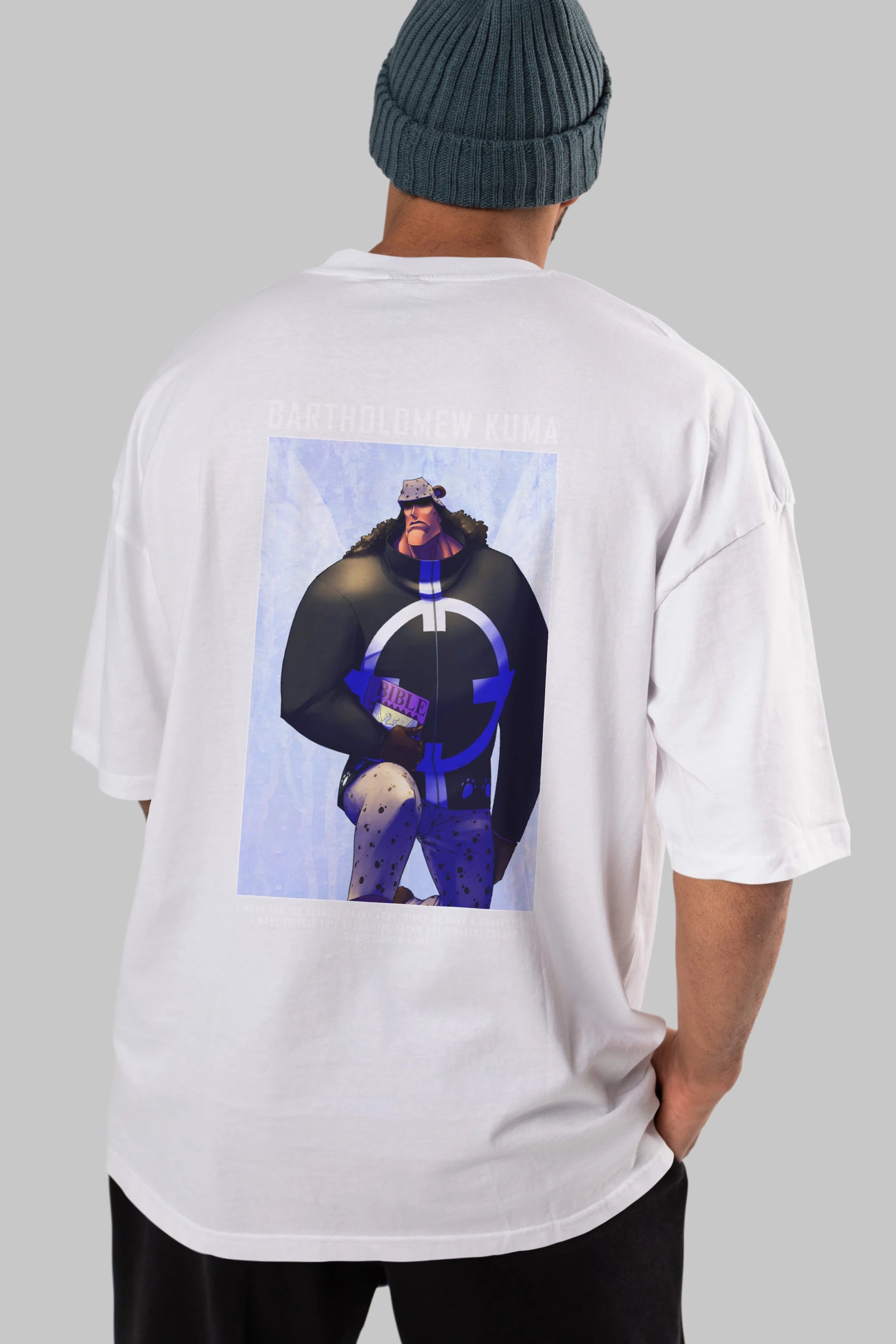 Bartholomew Kuma Anime Arka Baskılı Oversize t-shirt Erkek Kadın Unisex %100 pamuk tişort