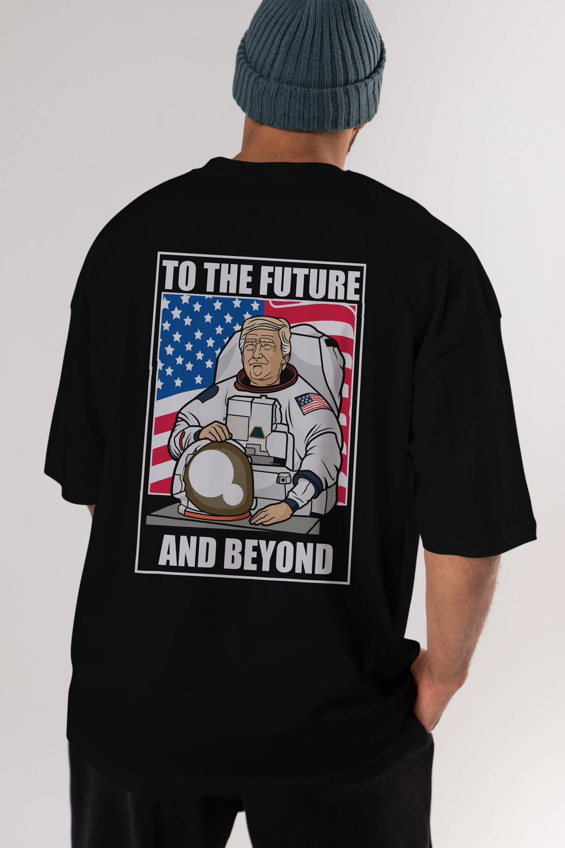 Trumpstronaut Arka Baskılı Oversize t-shirt Erkek Kadın Unisex %100 Pamuk tişort