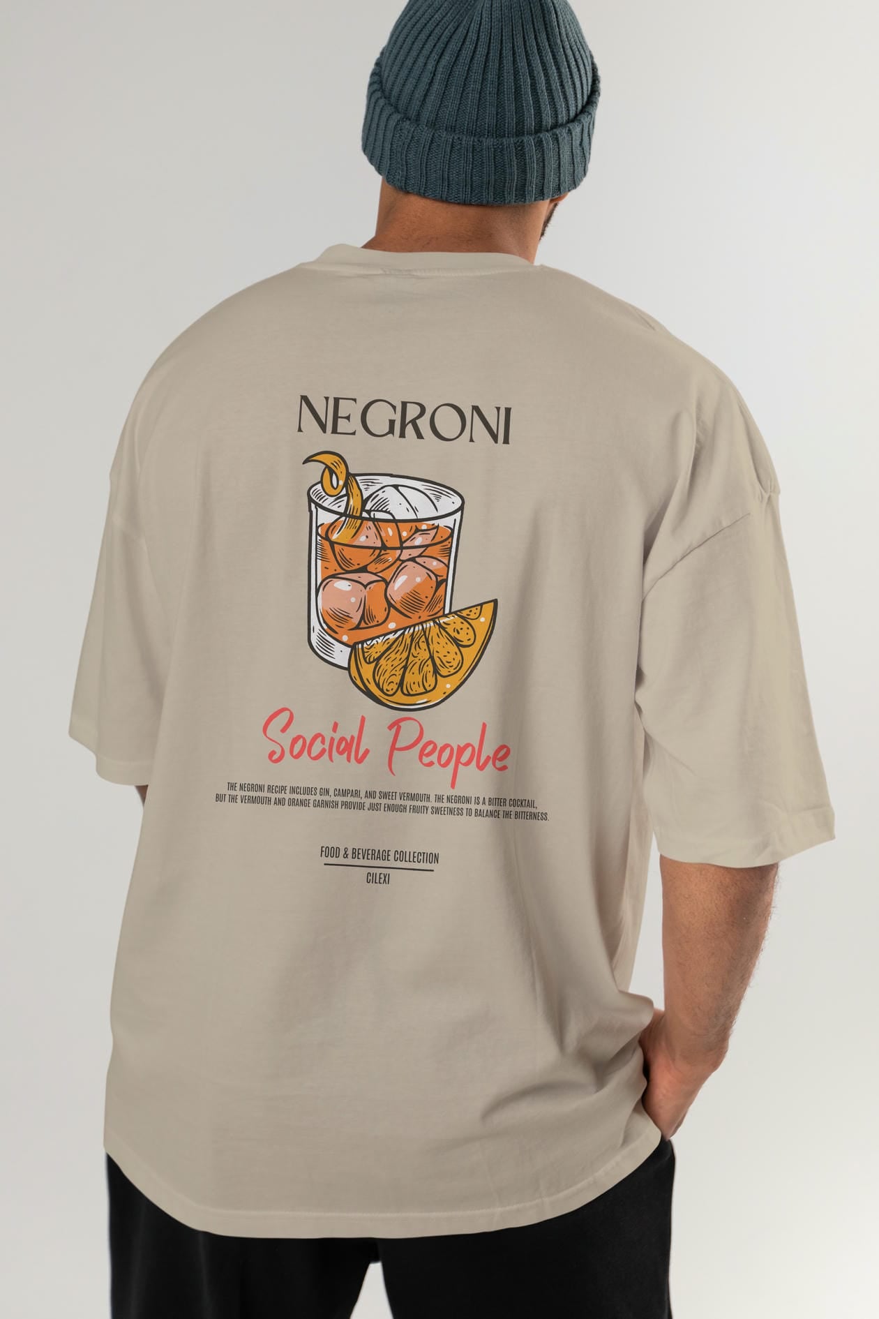 Negroni Kokteyl Serisi Baskılı Oversize t-shirt Erkek Kadın Unisex %100 Pamuk Bisiklet Yaka tişort