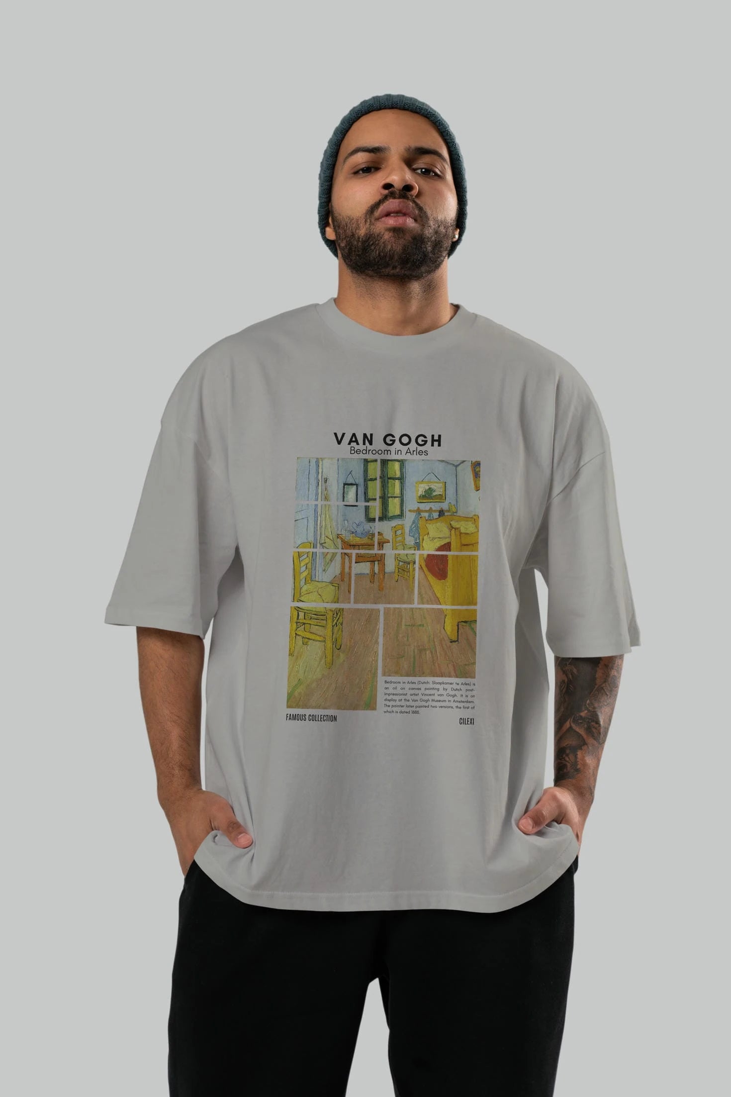 Van Gogh ön Baskılı Oversize t-shirt Erkek Kadın Bisiklet Yaka Pamuk tişort