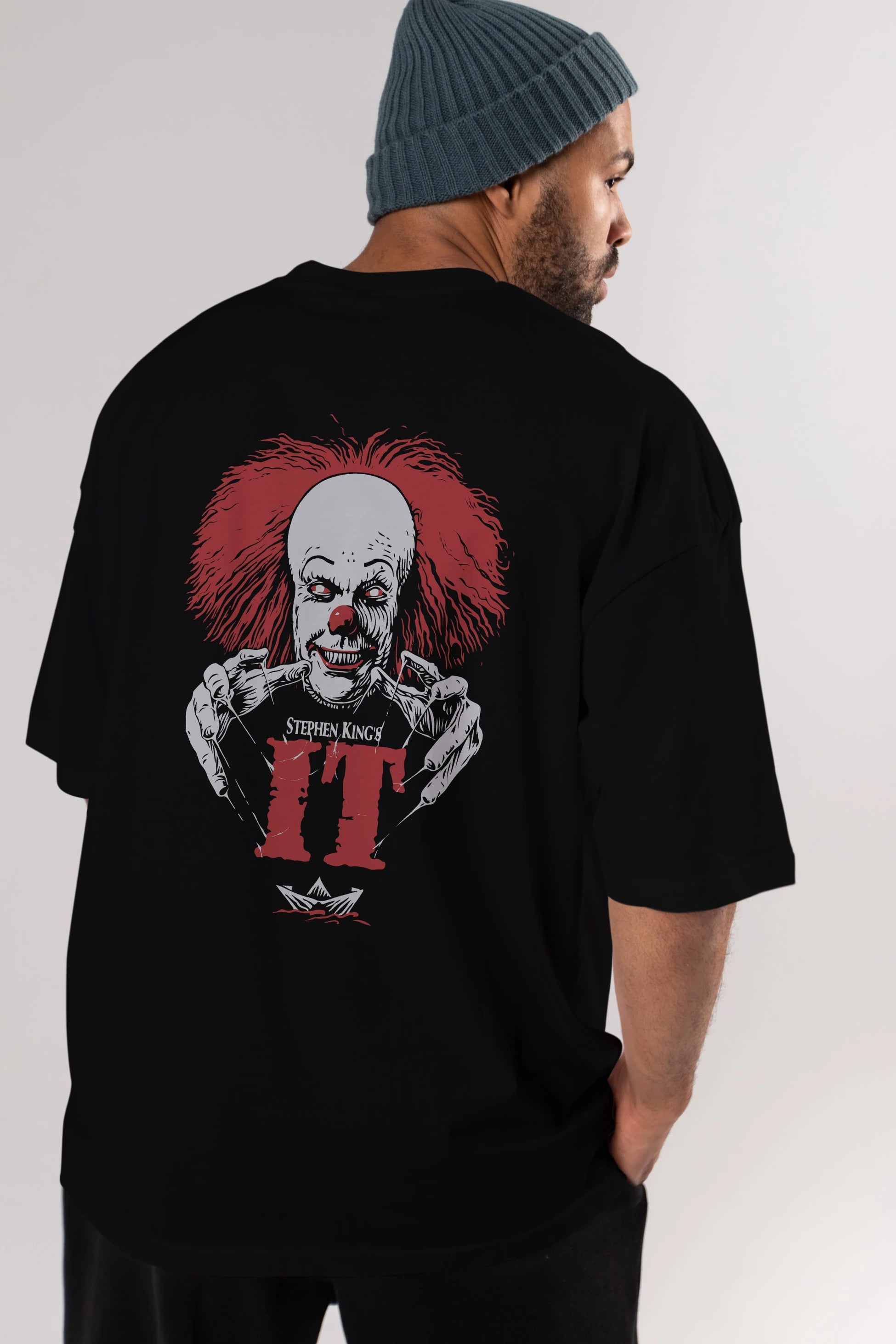 it Arka Baskılı Oversize t-shirt Erkek Kadın Unisex %100 Pamuk Bisiklet Yaka tişort
