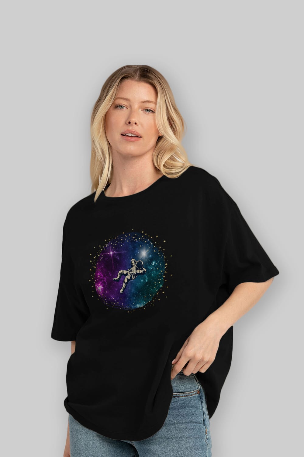 Astronaut in the Galaxy Ön Baskılı Oversize t-shirt Erkek Kadın Unisex