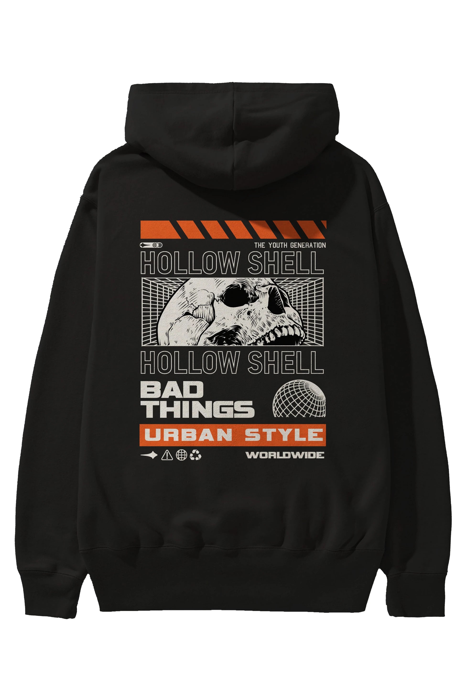 Hollow Shell Arka Baskılı Hoodie Oversize Kapüşonlu Sweatshirt Erkek Kadın Unisex