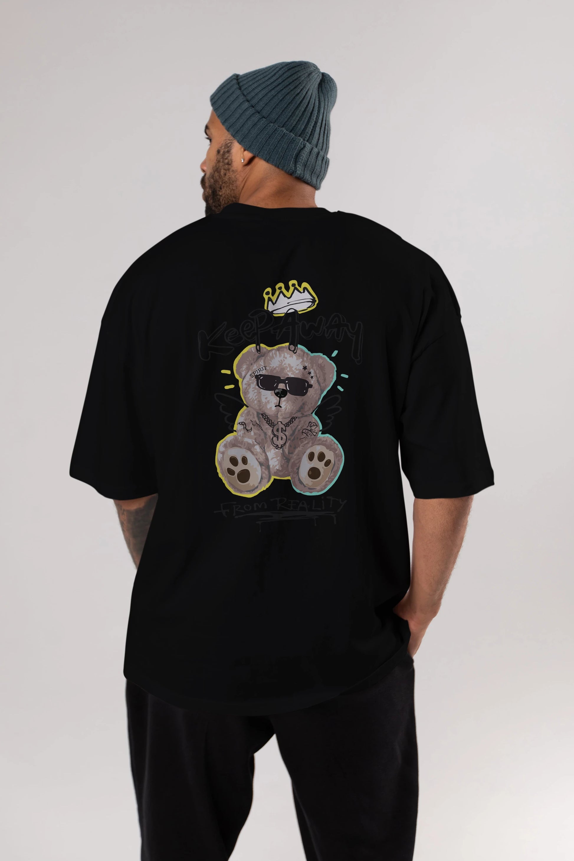 Keep Away Bear 2 Arka Baskılı Oversize t-shirt Erkek Kadın Unisex