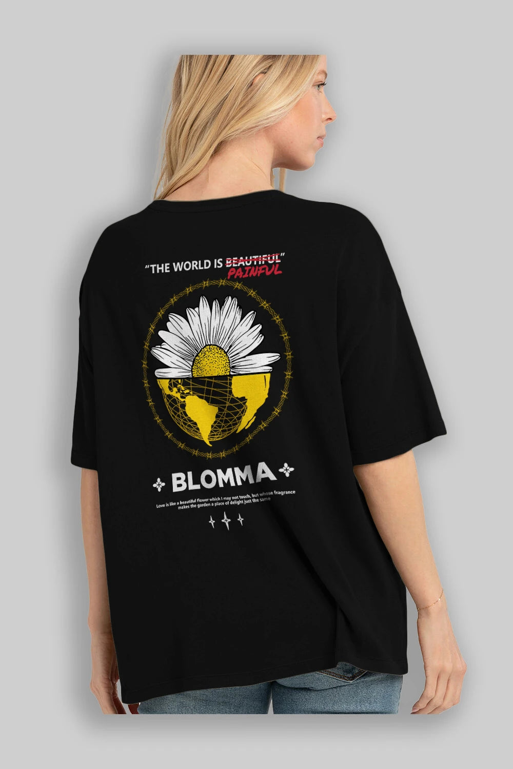Blomma Arka Baskılı Oversize t-shirt Erkek Kadın Unisex