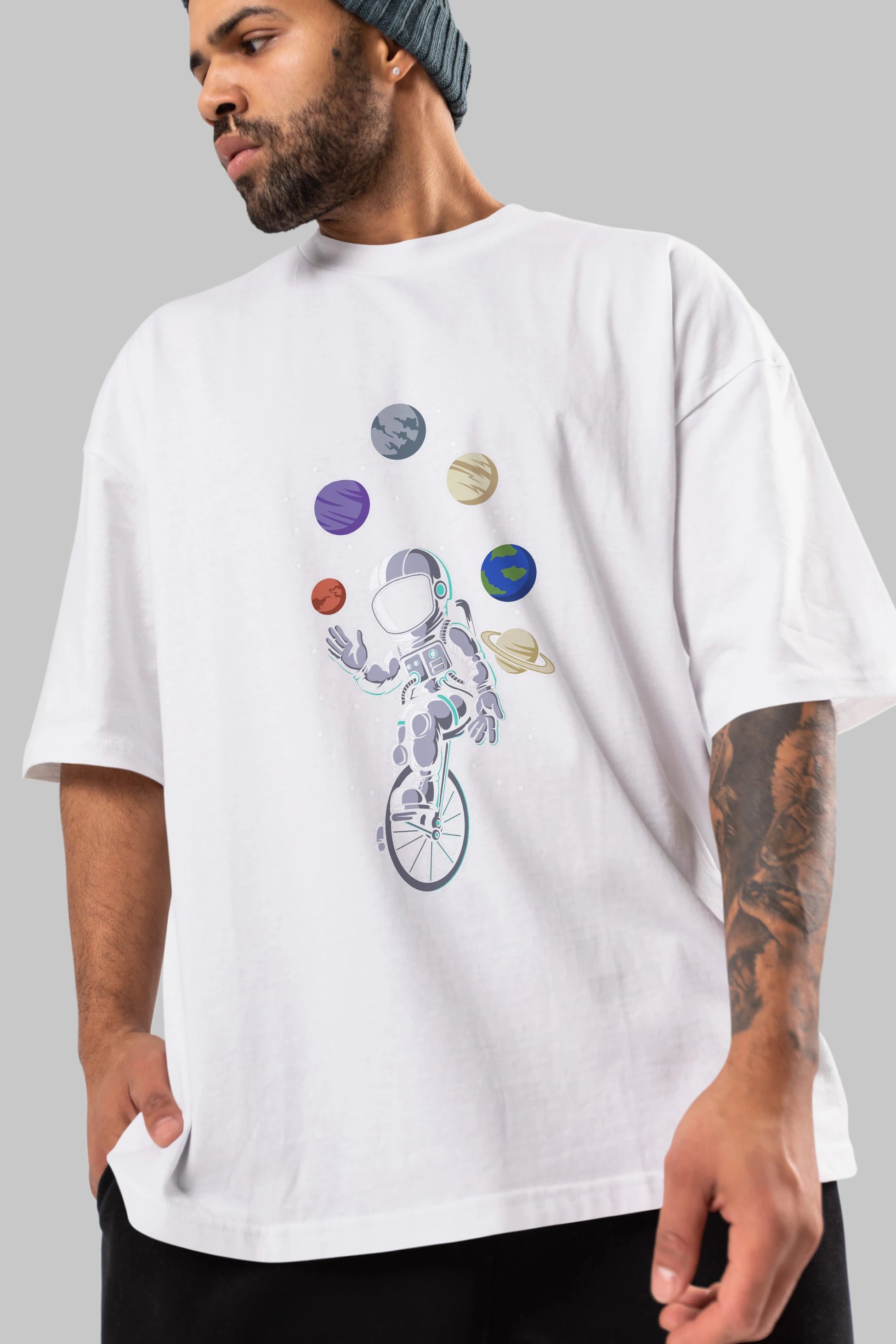 Astronaut Circus Ön Baskılı Oversize t-shirt Erkek Kadın Unisex