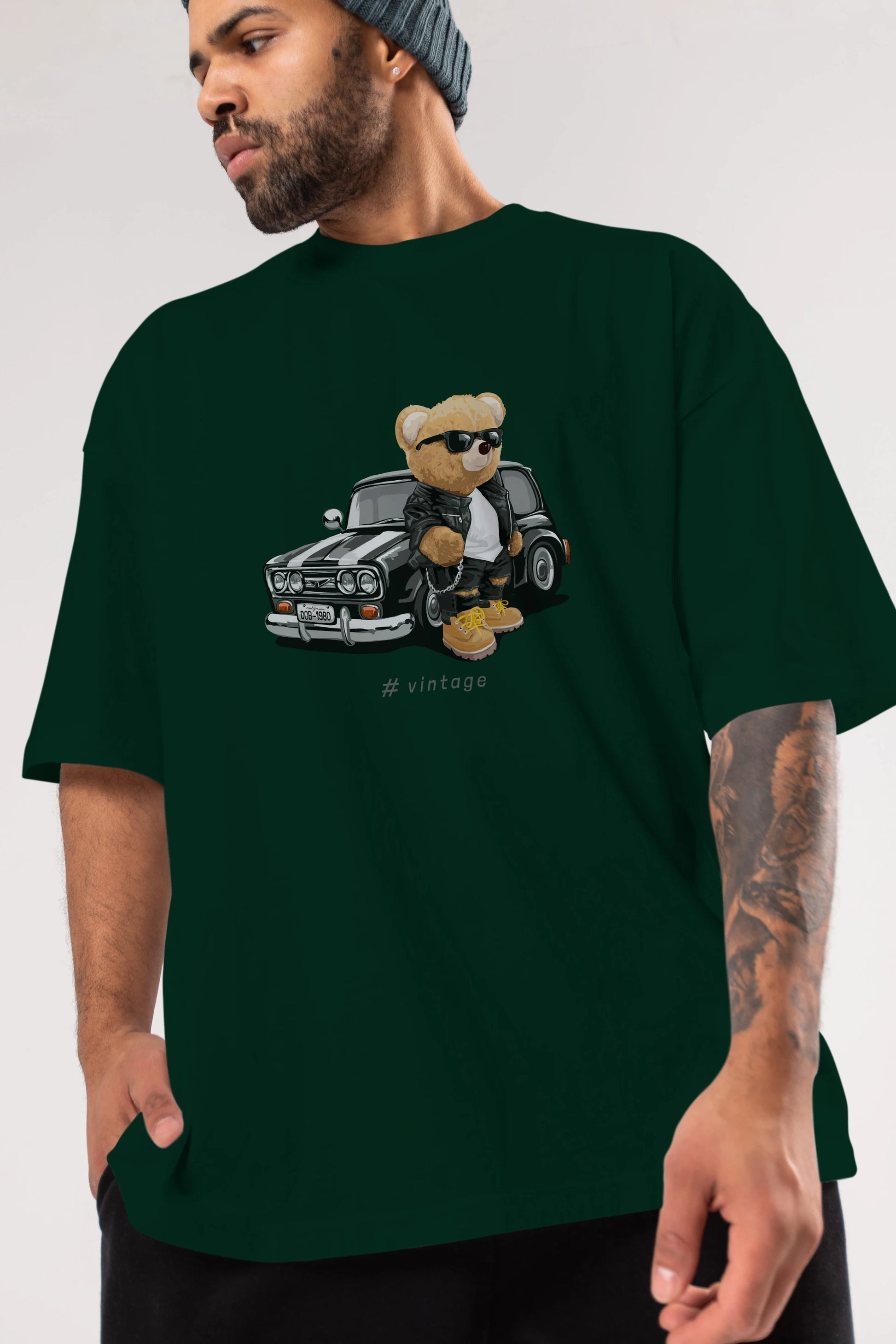 Teddy Bear Vintage Ön Baskılı Oversize t-shirt Erkek Kadın Unisex %100 Pamuk