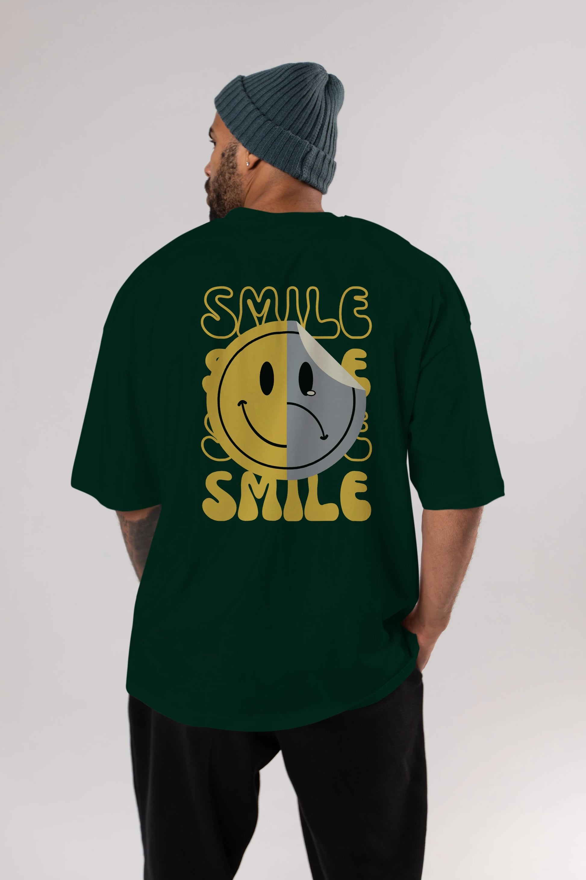 Smile Yazılı Arka Baskılı Oversize t-shirt Erkek Kadın Unisex