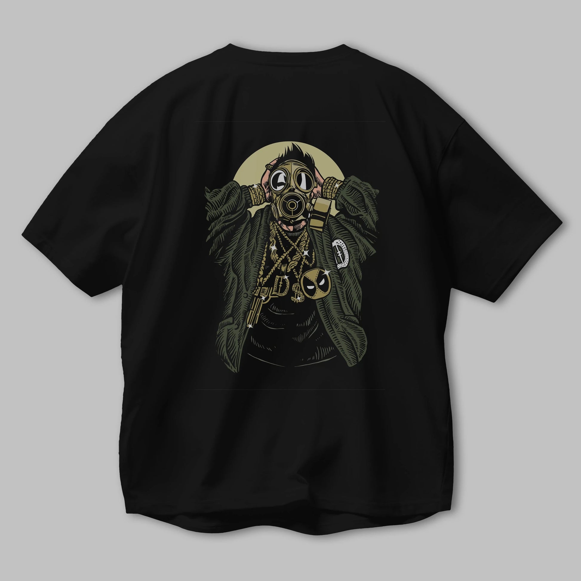 Gasmask Gangsta Arka Baskılı Oversize t-shirt Erkek Kadın Unisex %100 Pamuk