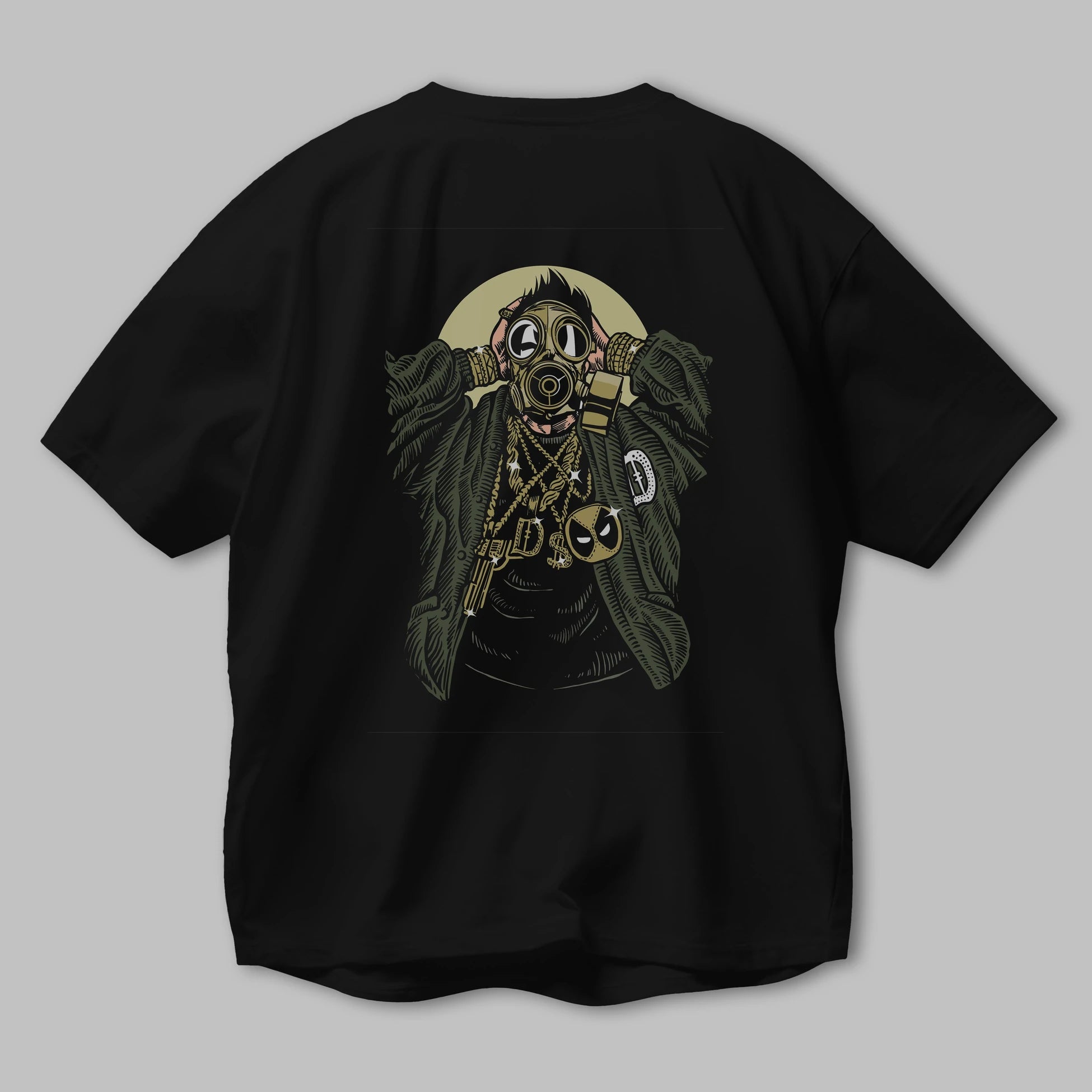Gasmask Gangsta Arka Baskılı Oversize t-shirt Erkek Kadın Unisex %100 Pamuk
