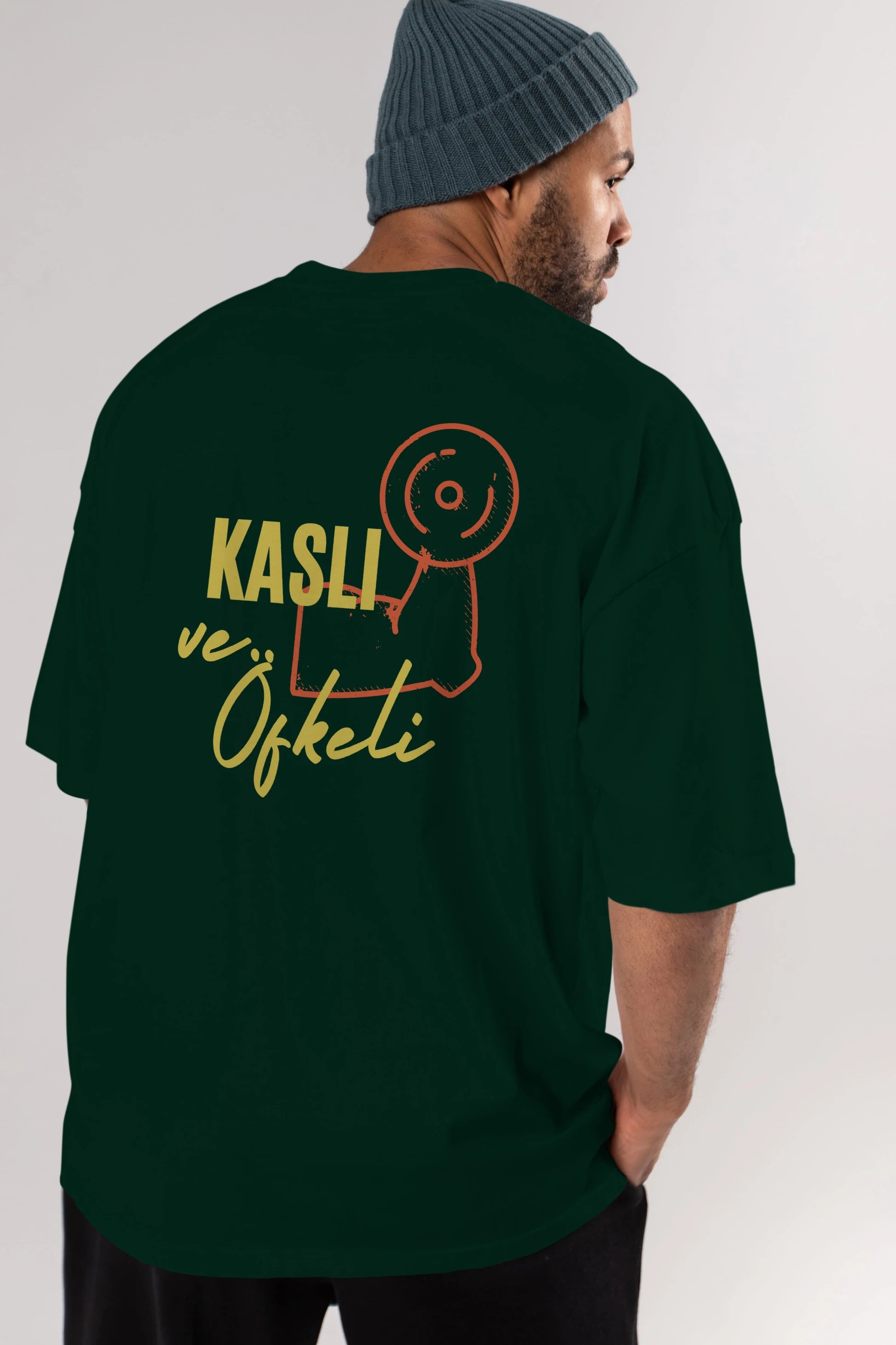 Kaslı ve Öfkeli Yazılı Arka Baskılı Oversize t-shirt Erkek Kadın Unisex