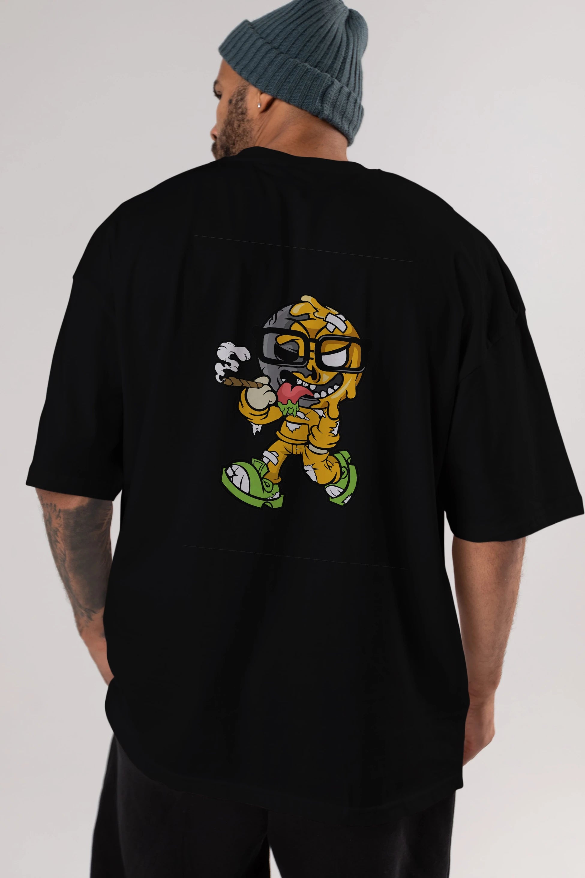 Eyeball Smoker Arka Baskılı Oversize t-shirt Erkek Kadın Unisex %100 Pamuk tişort