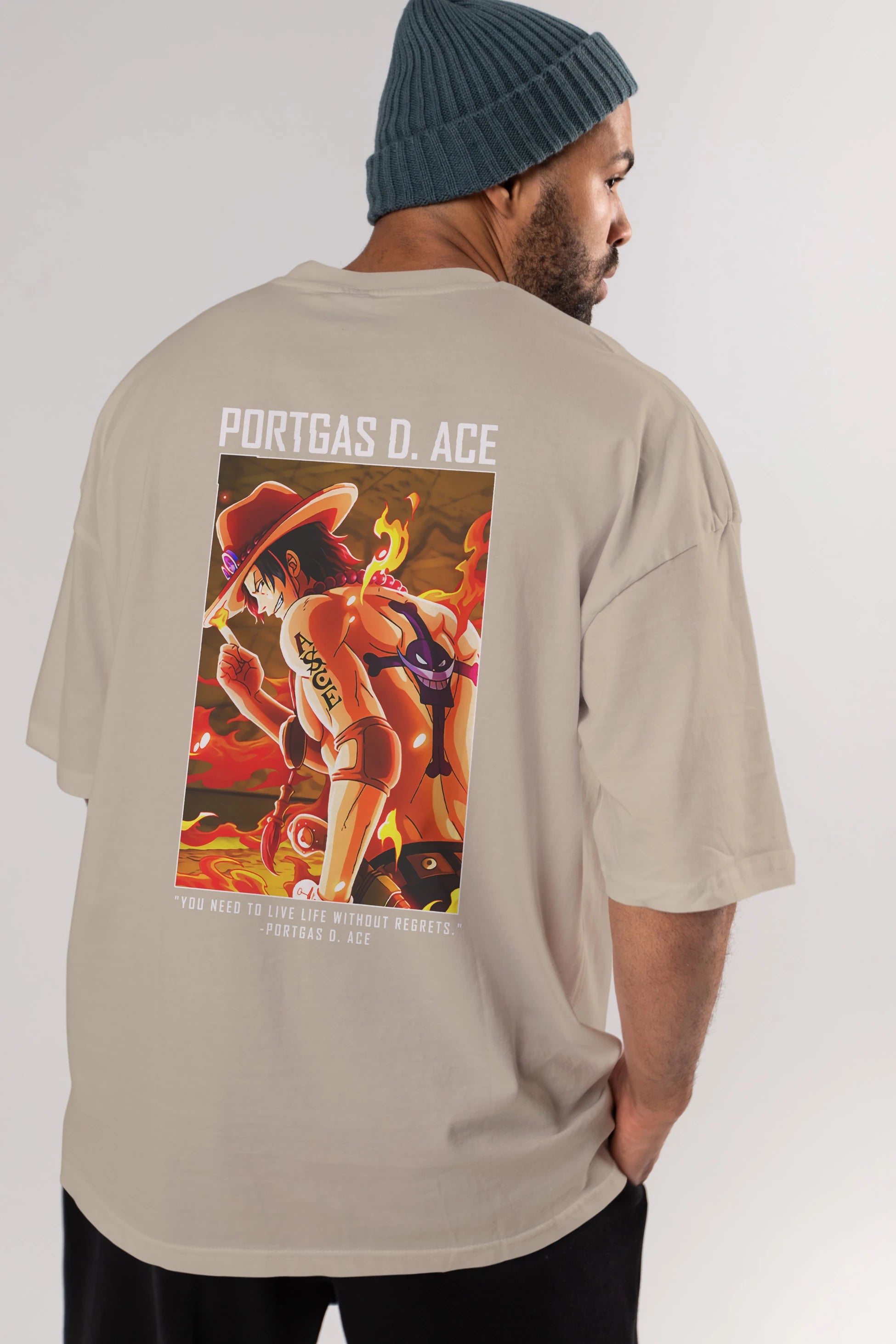 Portgas D. Ace Anime Arka Baskılı Oversize t-shirt Erkek Kadın Unisex %100 pamuk tişort