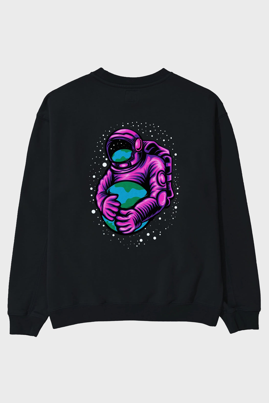 Astronaut Holding Up The Earth Arka Baskılı Oversize Sweatshirt Erkek Kadın Unisex