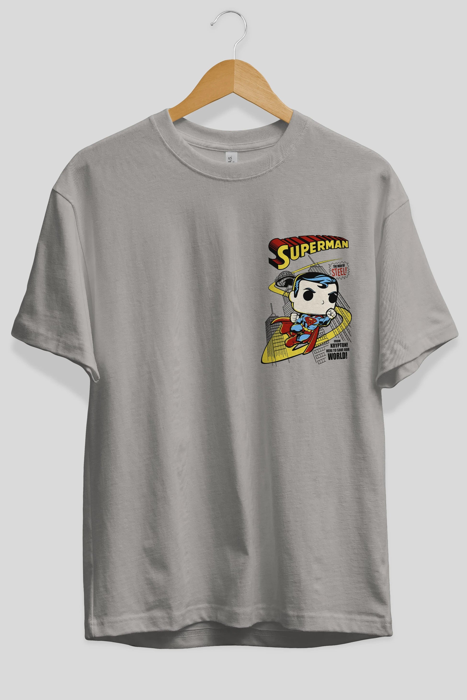 Superman (2) Ön Sol Baskılı Oversize t-shirt Erkek Kadın Unisex %100 Pamuk Bisiklet Yaka tişort