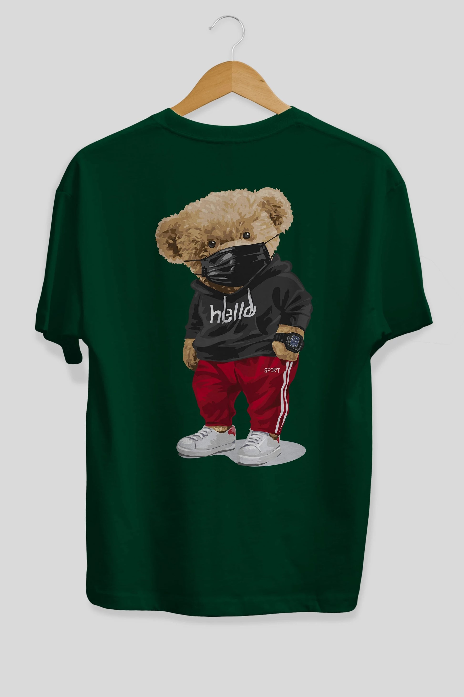 Teddy Bear Hello Sport Arka Baskılı Oversize t-shirt Erkek Kadın Unisex %100 Pamuk