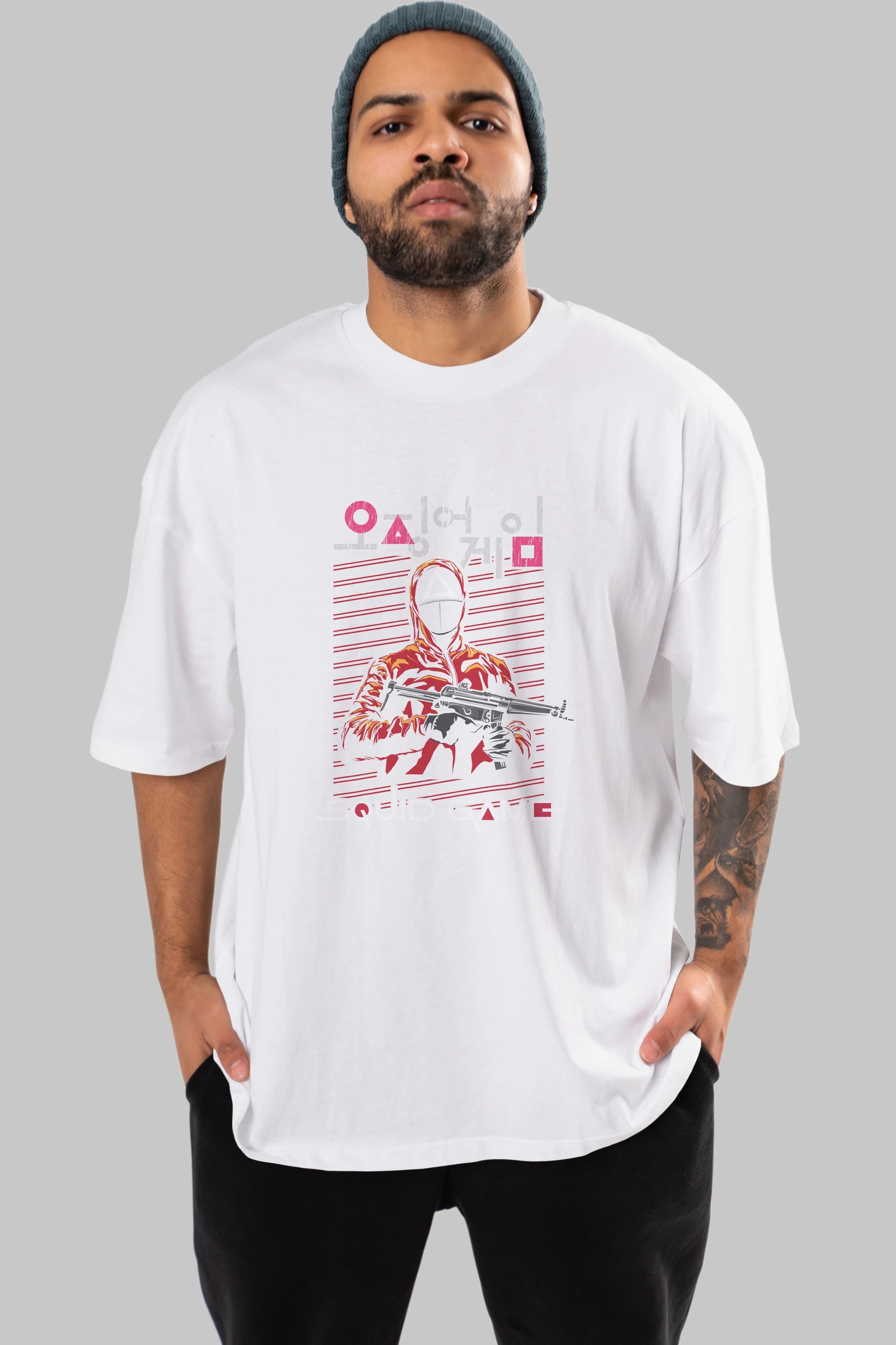 Squid Game (2) Ön Baskılı Oversize t-shirt Erkek Kadın Unisex %100 Pamuk Bisiklet Yaka tişort
