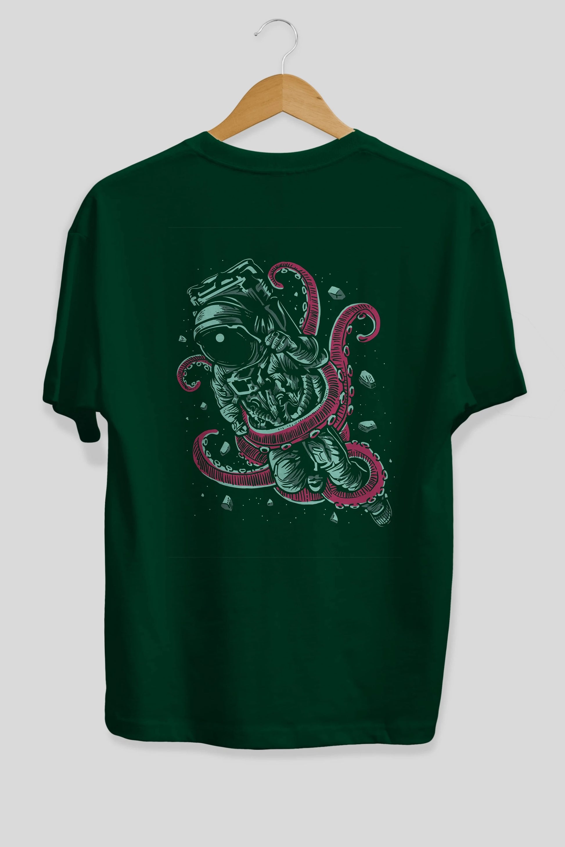 Astronaut Octopus Arka Baskılı Oversize t-shirt Erkek Kadın Unisex %100 Pamuk
