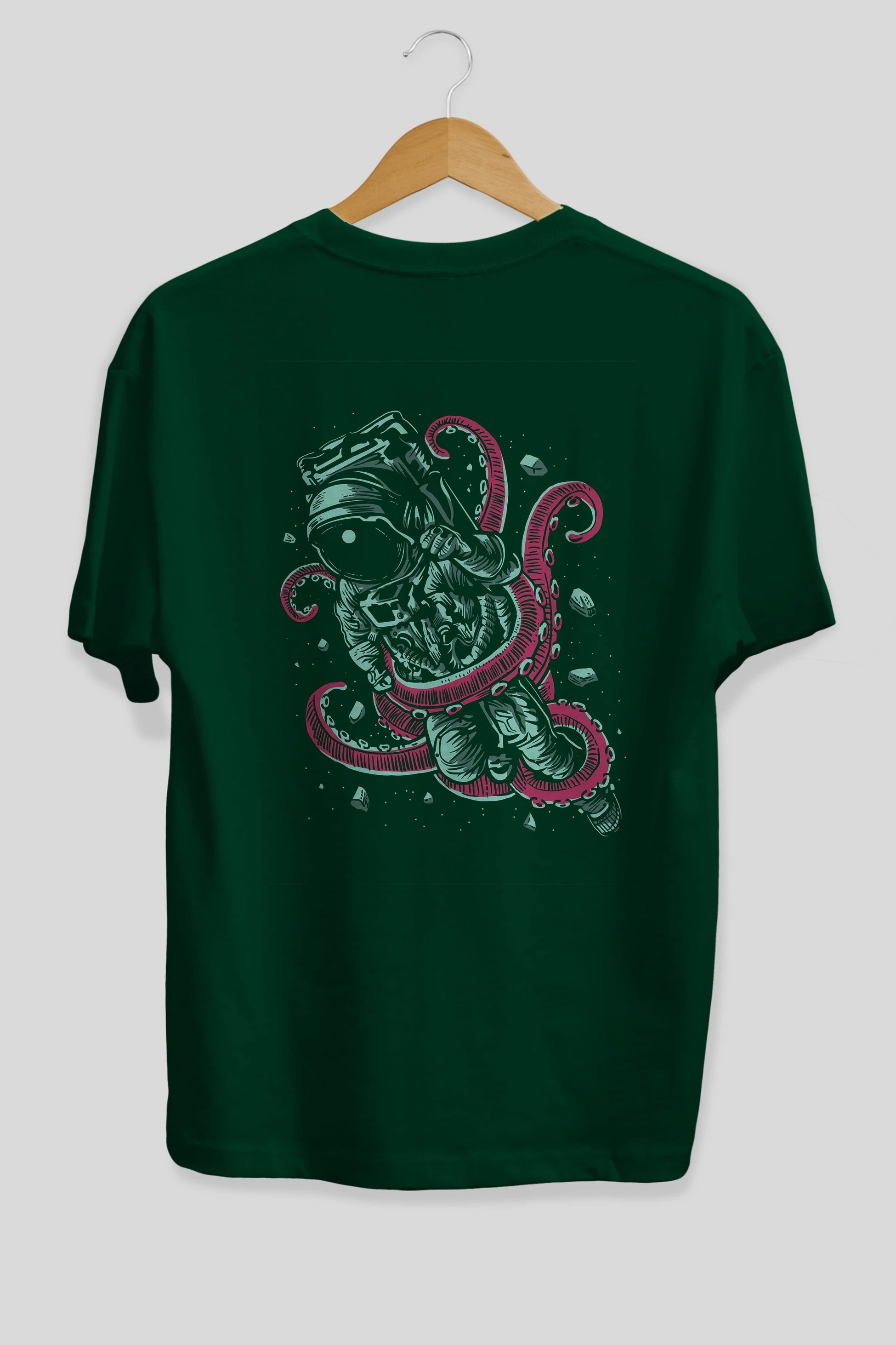 Astronaut Octopus Arka Baskılı Oversize t-shirt Erkek Kadın Unisex %100 Pamuk