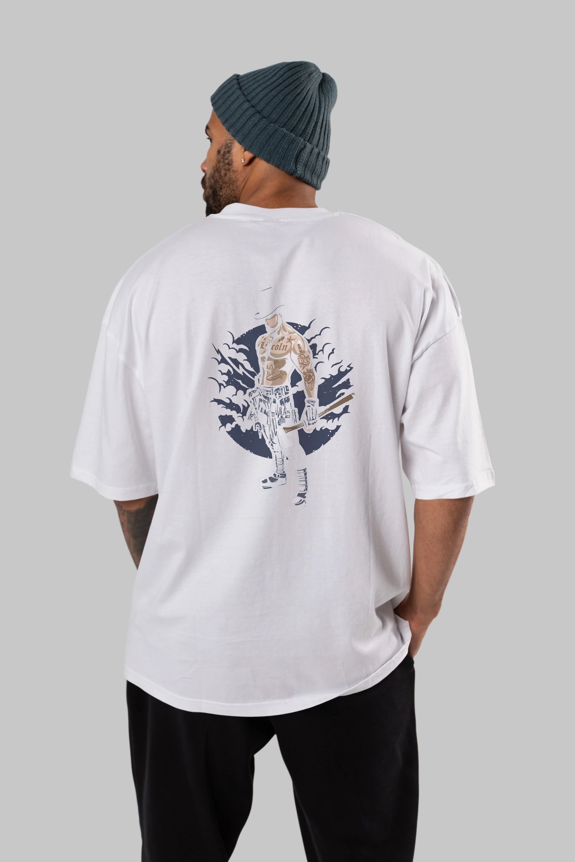 Lincoln Arka Baskılı Oversize t-shirt Erkek Kadın Unisex %100 Pamuk