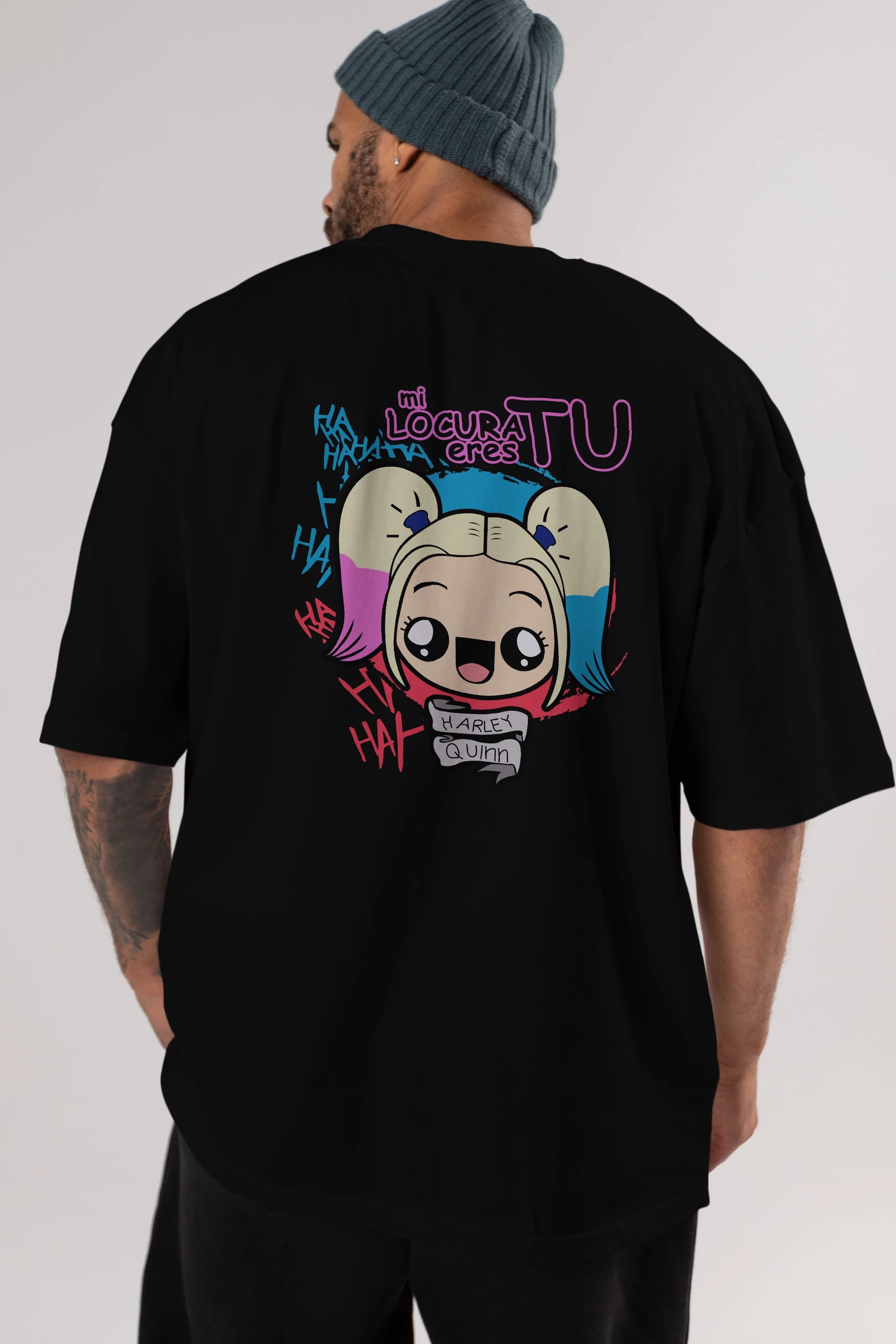 Harley Quinn Arka Baskılı Oversize t-shirt Erkek Kadın Unisex %100 Pamuk Bisiklet Yaka tişort