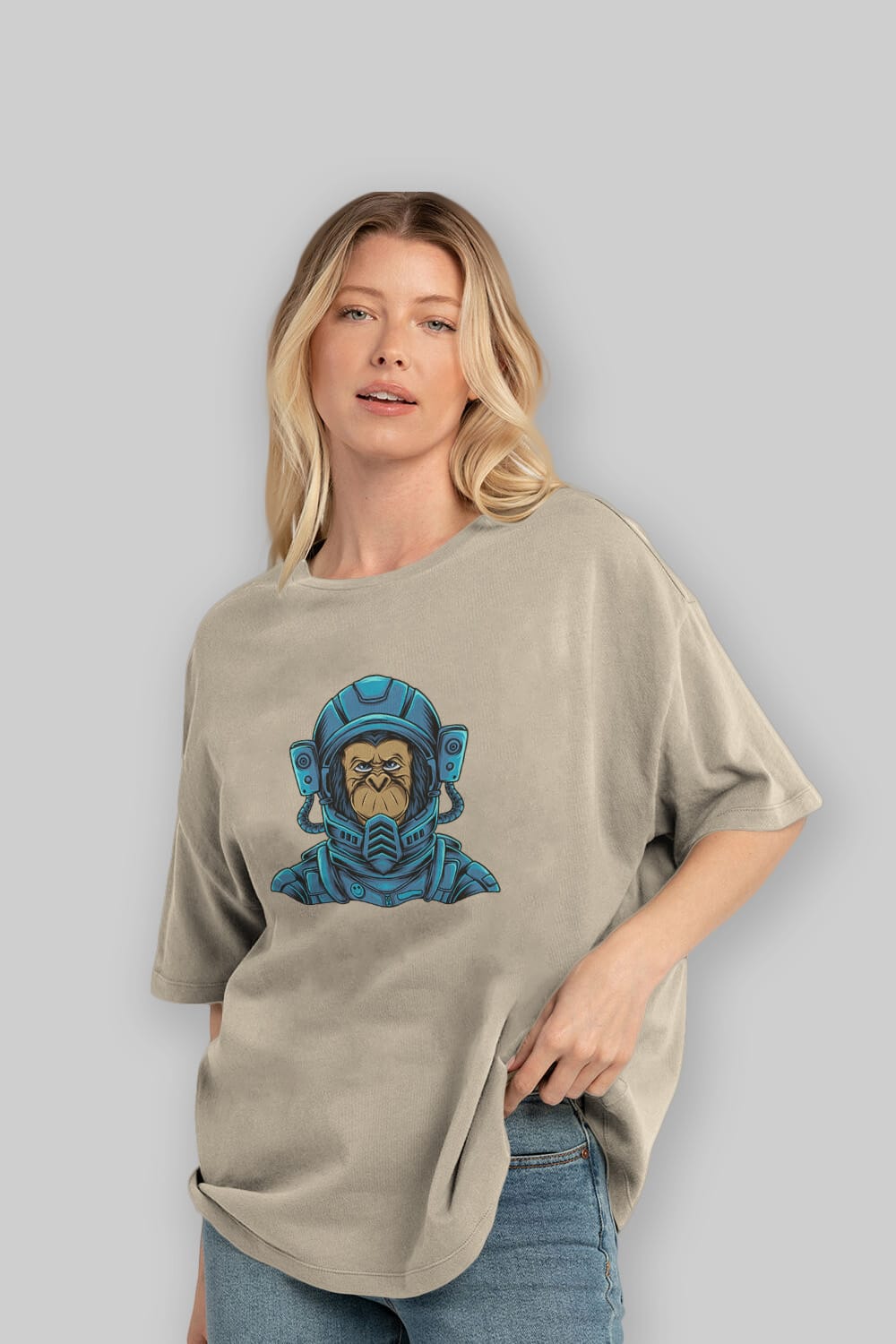 Astromonkey Ön Baskılı Oversize t-shirt Erkek Kadın Unisex