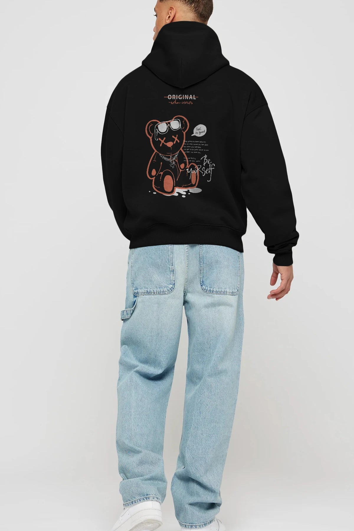 Feel So Good Bear Arka Baskılı Hoodie Oversize Kapüşonlu Sweatshirt Erkek Kadın Unisex