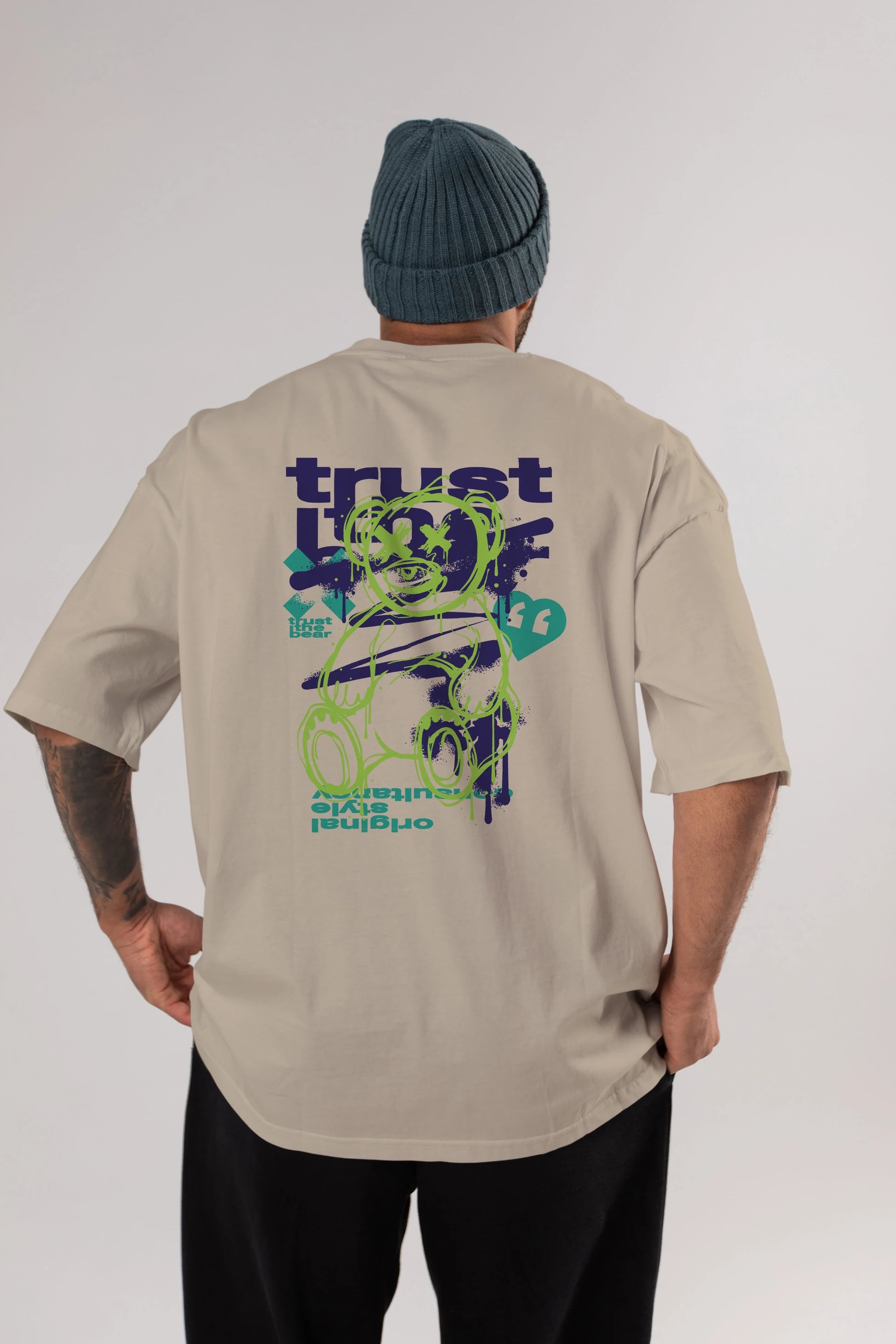 Trust The Bear 3 Arka Baskılı Oversize t-shirt Erkek Kadın Unisex