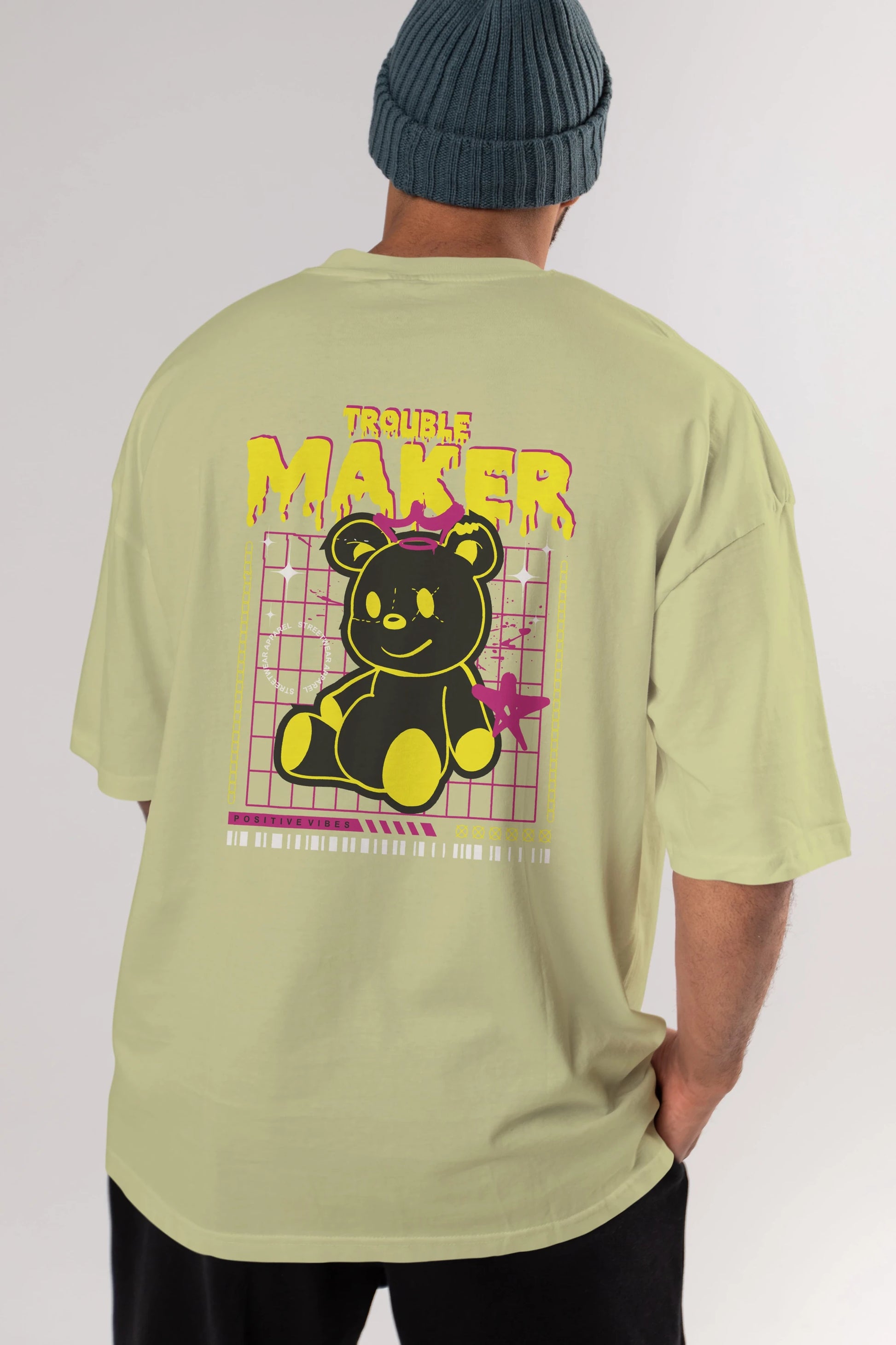 Teddy Bear Trouble Maker Arka Baskılı Oversize t-shirt Erkek Kadın Unisex