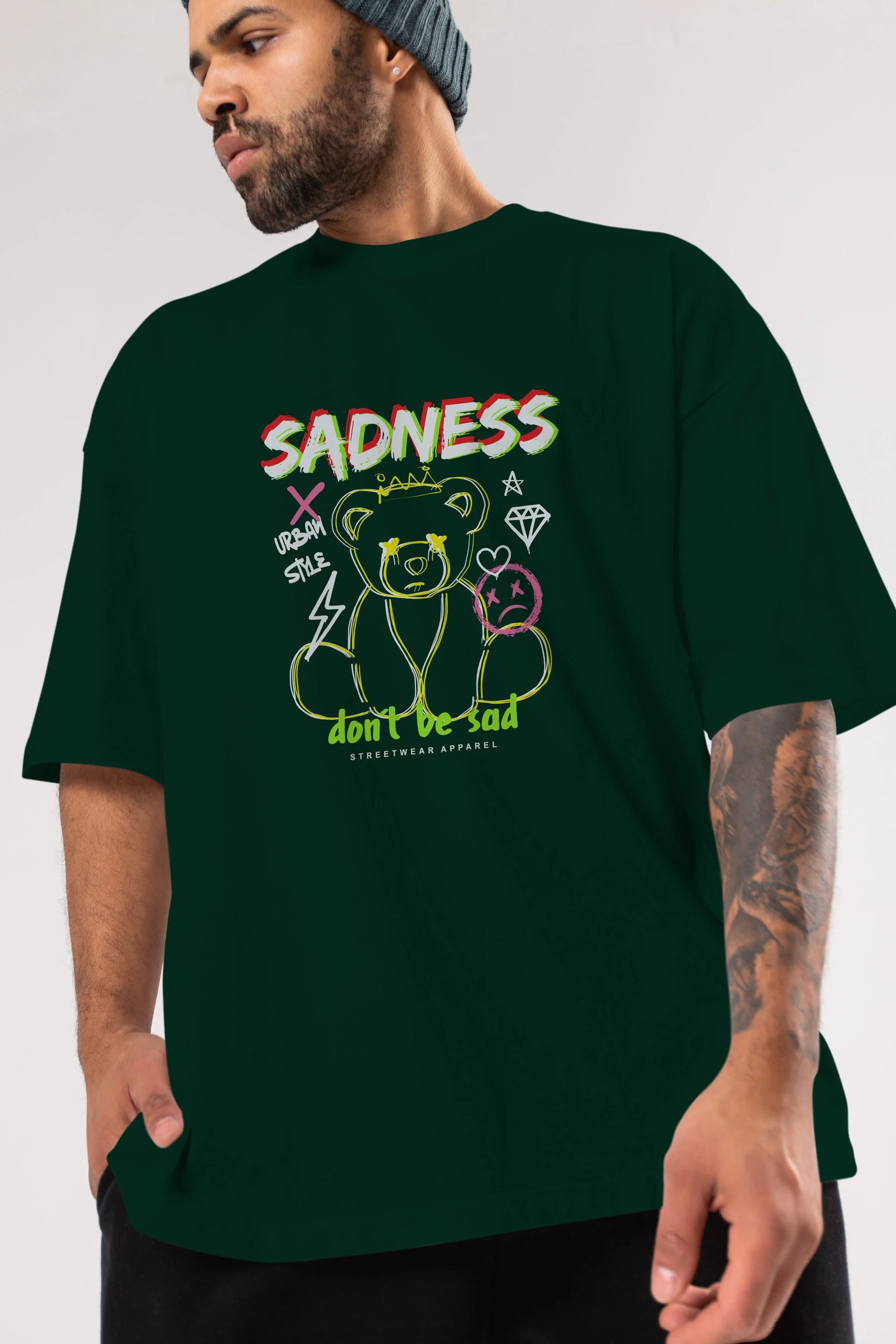 Teddy Bear Sadness Ön Baskılı Oversize t-shirt Erkek Kadın Unisex