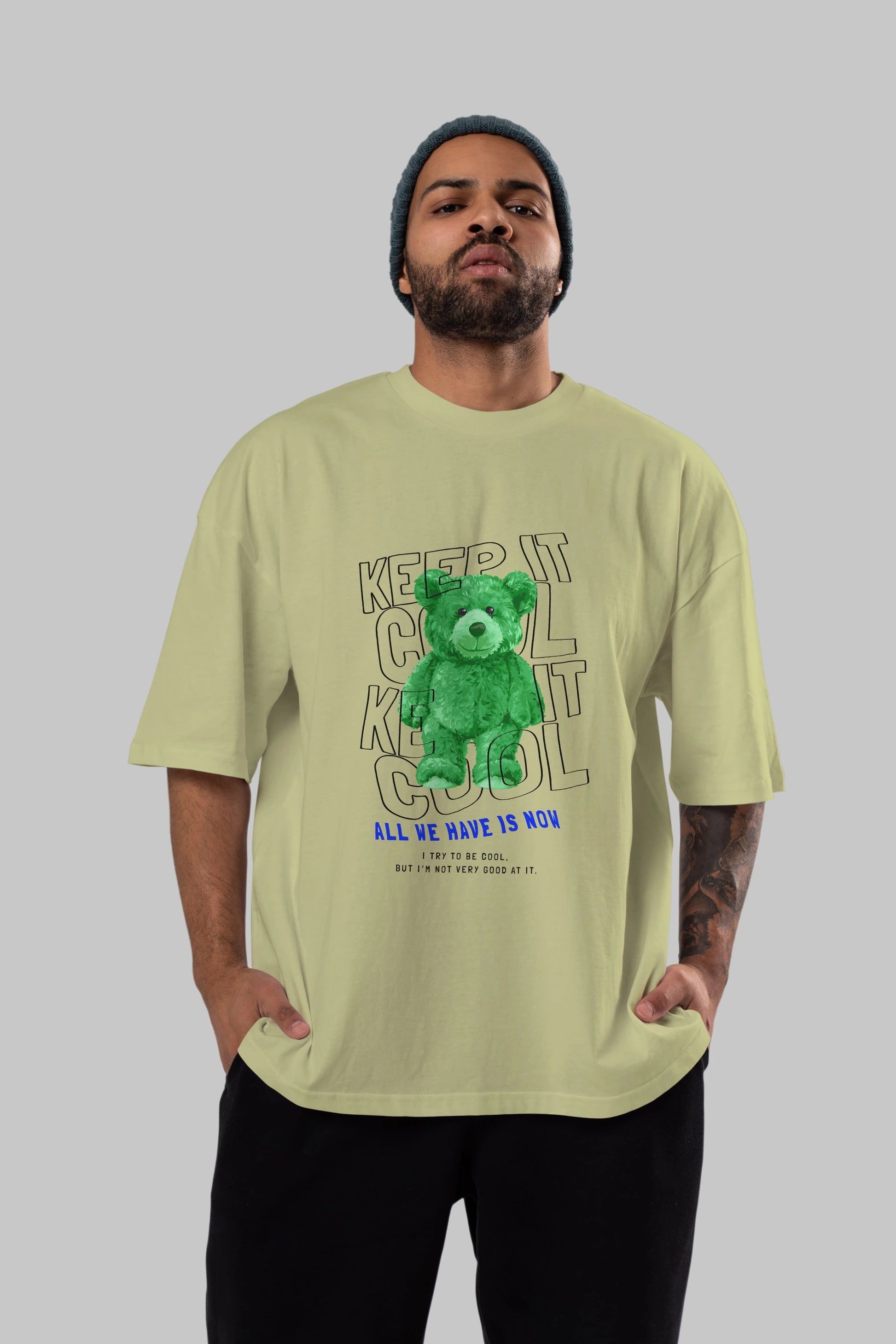 Keep it Cool Bear Ön Baskılı Oversize t-shirt Erkek Kadın Unisex