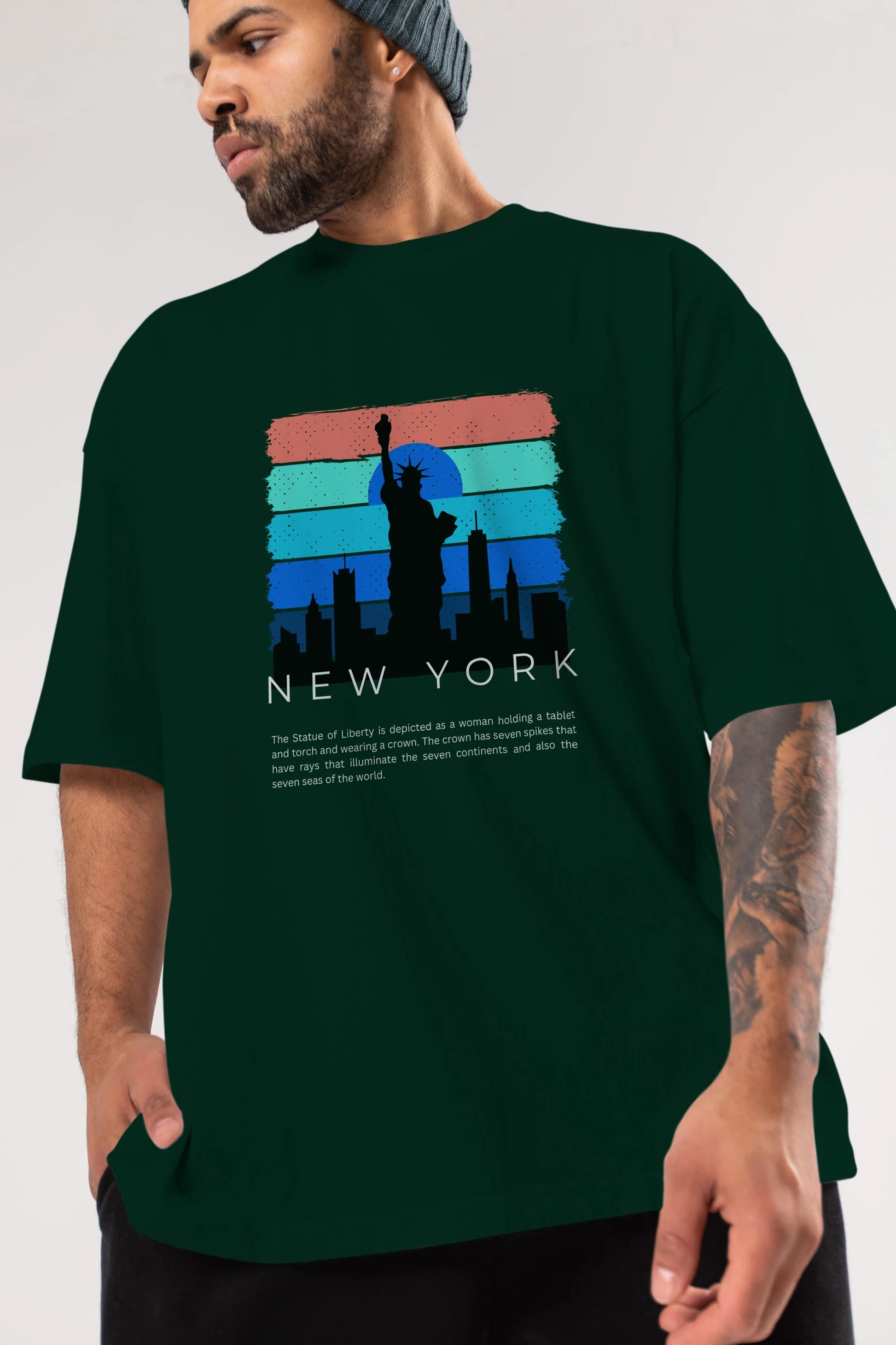 New York Yazılı Ön Baskılı Oversize t-shirt Erkek Kadın Unisex