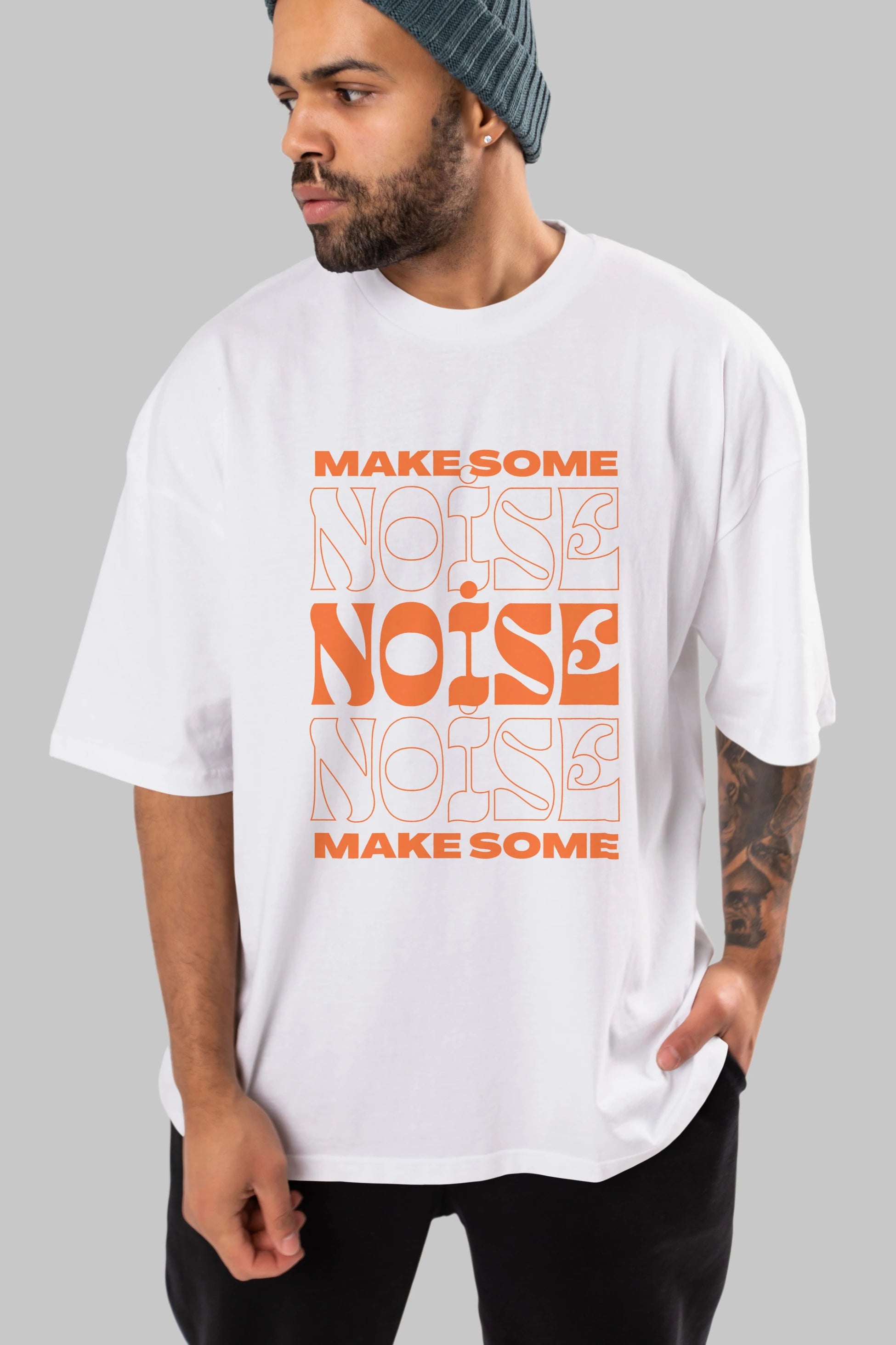 Make Some Noise Yazılı 2 Ön Baskılı Oversize t-shirt Erkek Kadın Unisex