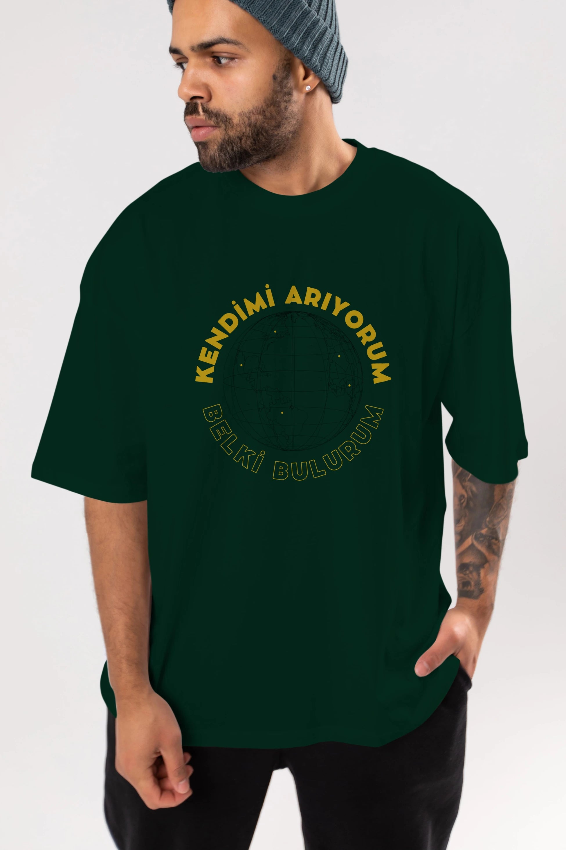 Kendimi Arıyorum Yazılı Ön Baskılı Oversize t-shirt Erkek Kadın Unisex